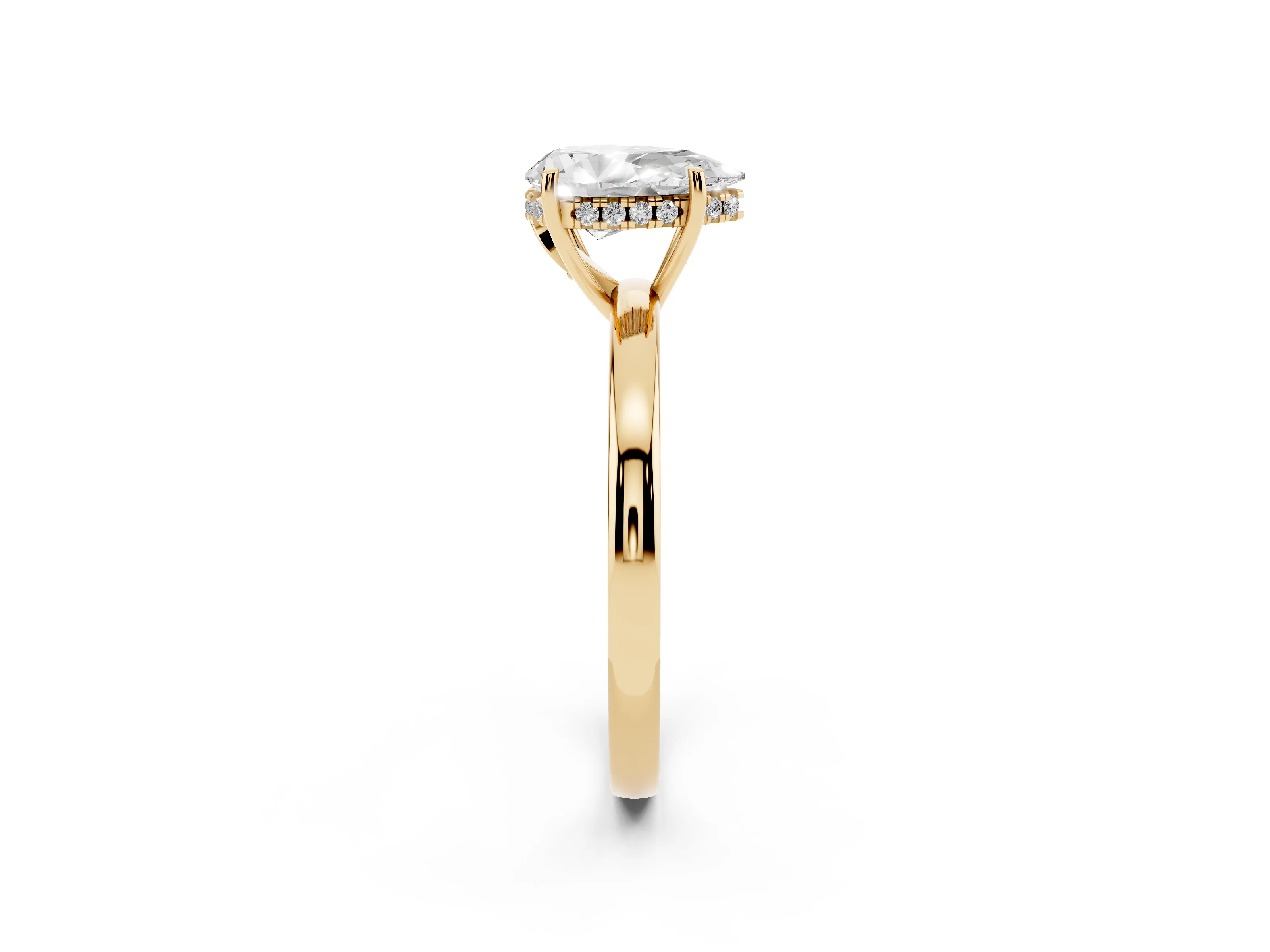 Pear Cut Diamond Solitaire Ring Set in Yellow gold with Plain Band and Prong Setting