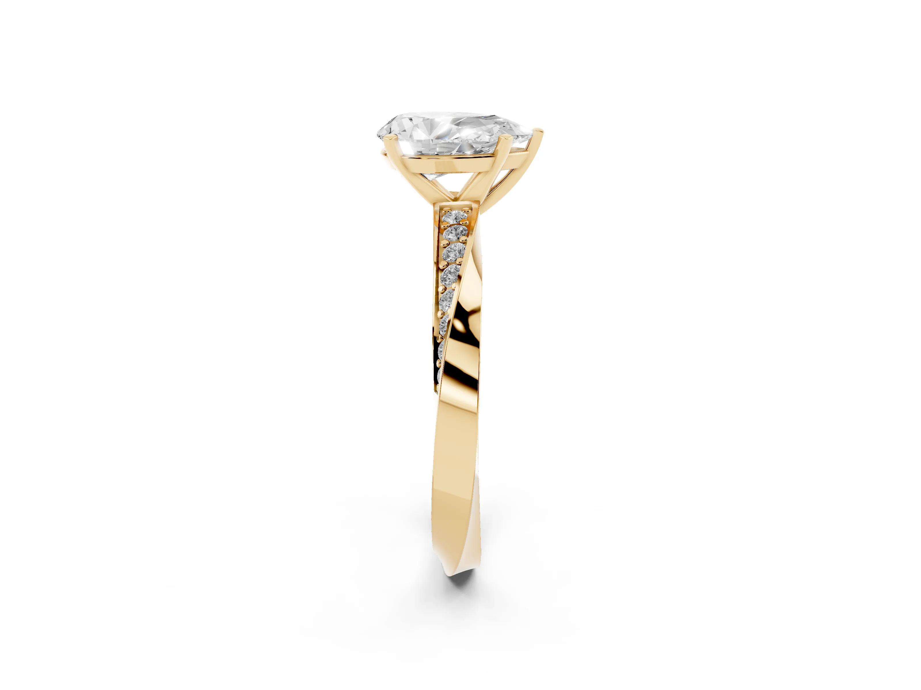 Pear Cut Diamond Engagement Ring Set in Yellow gold with Side Stone Accents and Prong Setting