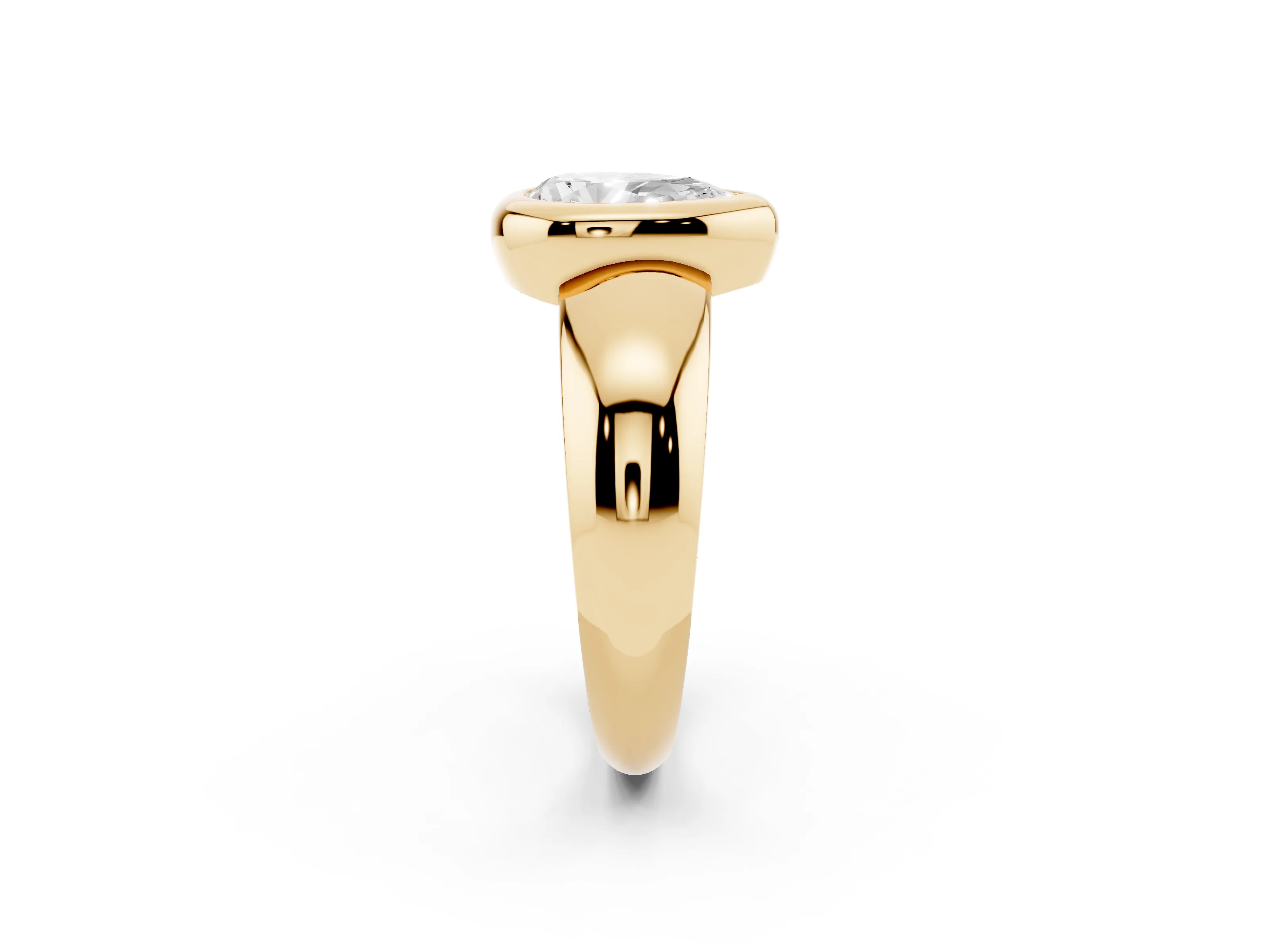 Bezel Set Pear Cut Diamond Solitaire Ring Set in Yellow gold with Wide Band