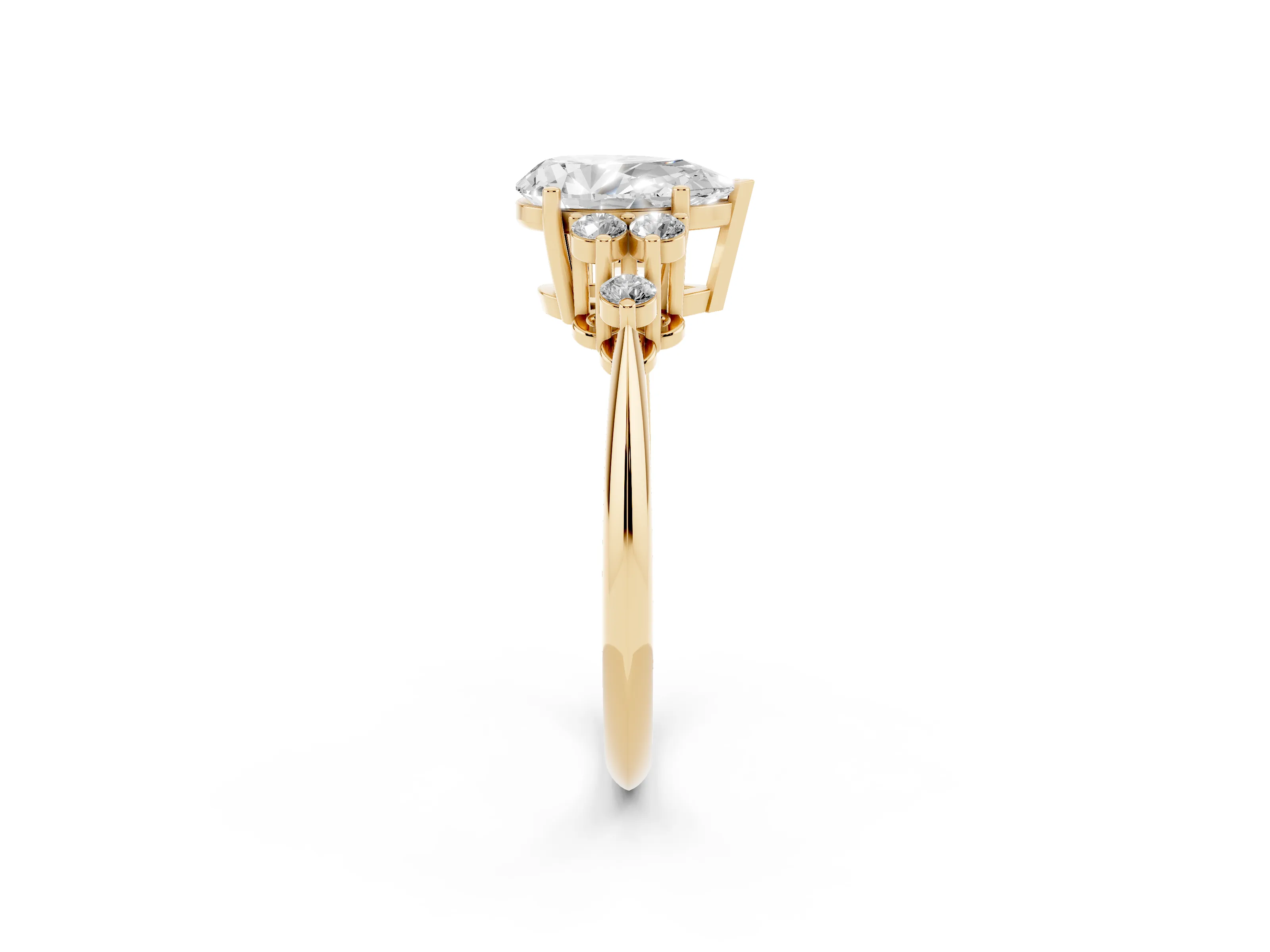 Pear Cut Diamond Cluster Ring Set in Yellow gold with Plain Band and Prong Setting