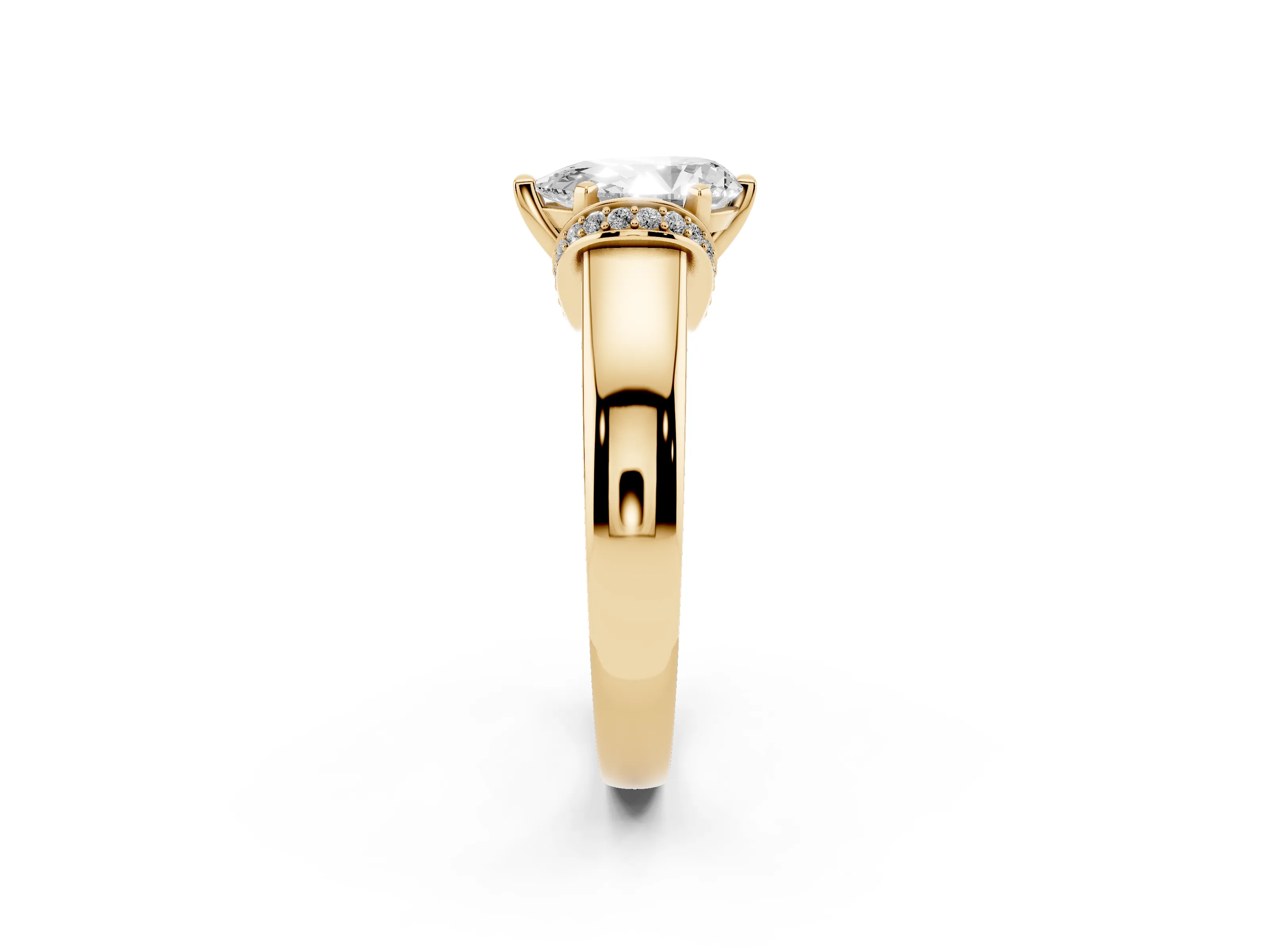 Pear Cut Diamond Pavé Band Solitaire Ring Set in Yellow gold with Prong Setting