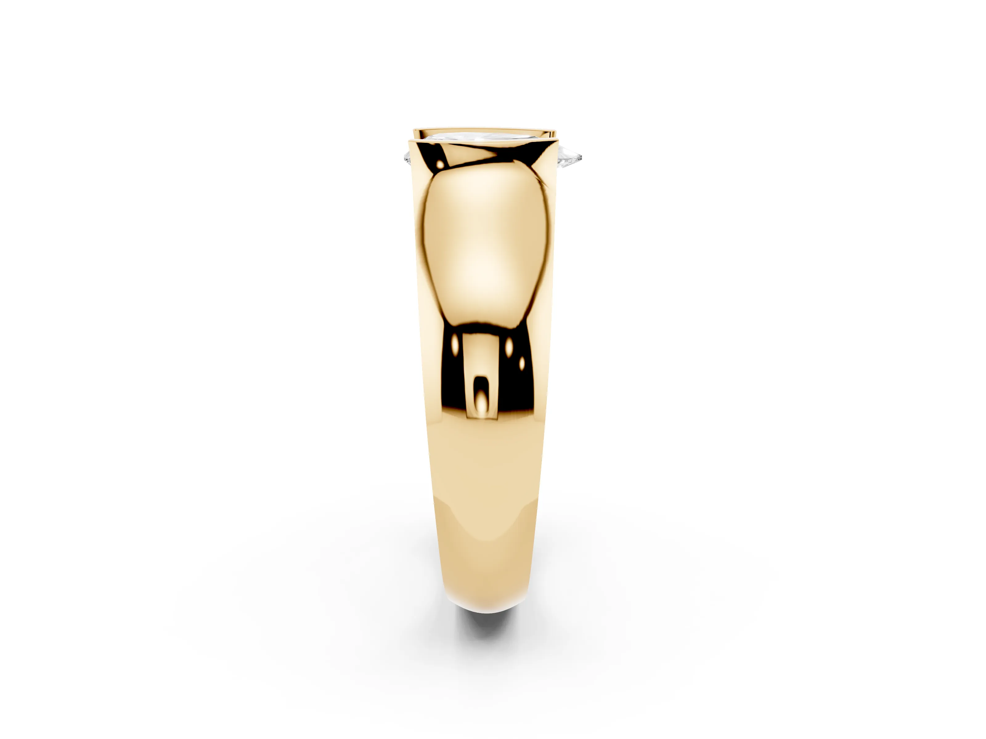 Pear Cut Diamond Bezel Solitaire Ring Set in Yellow gold with Wide Band