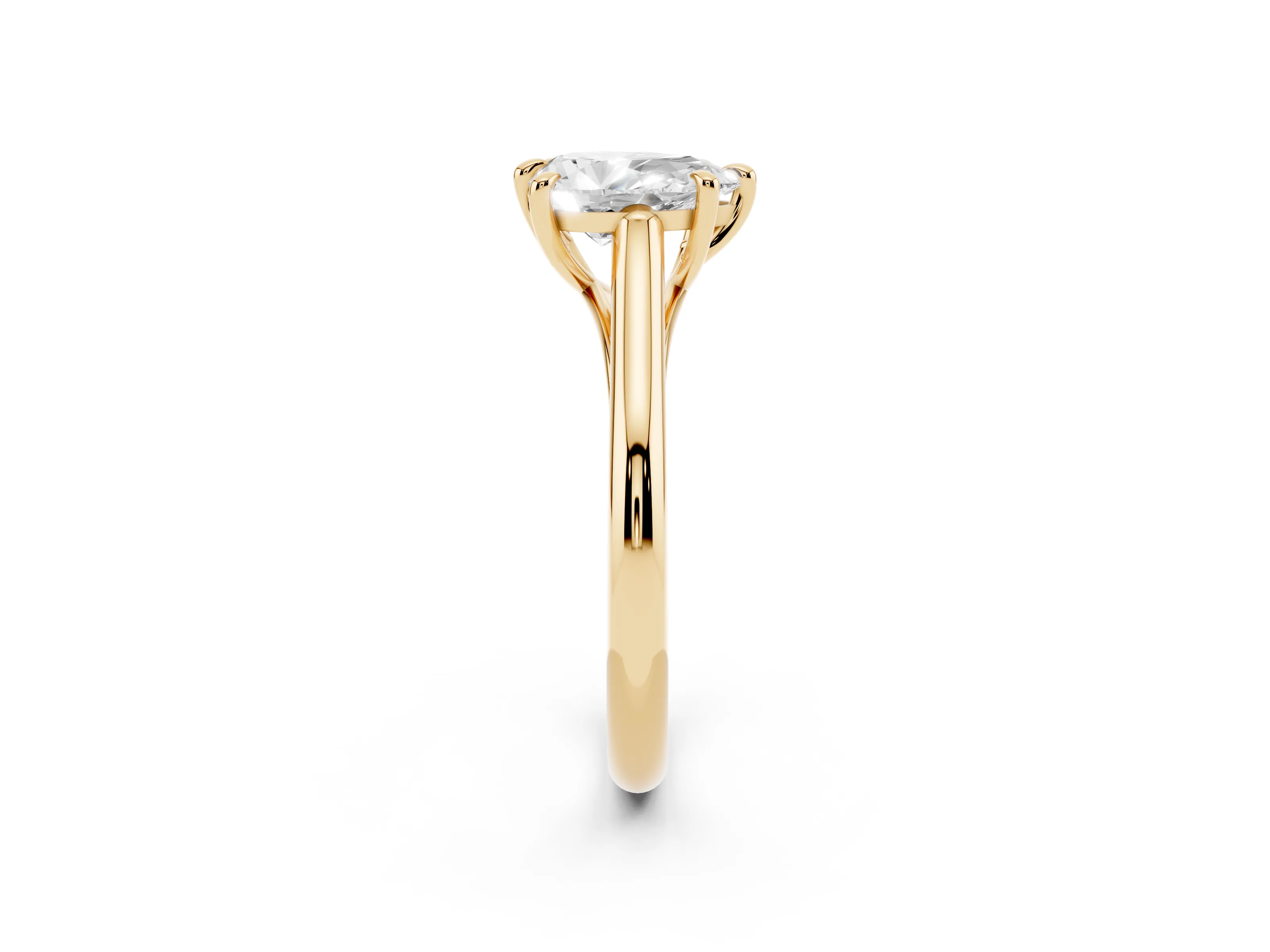 Pear Cut Diamond Solitaire Engagement Ring Set in Yellow gold with Prong Setting and Plain Classic Band