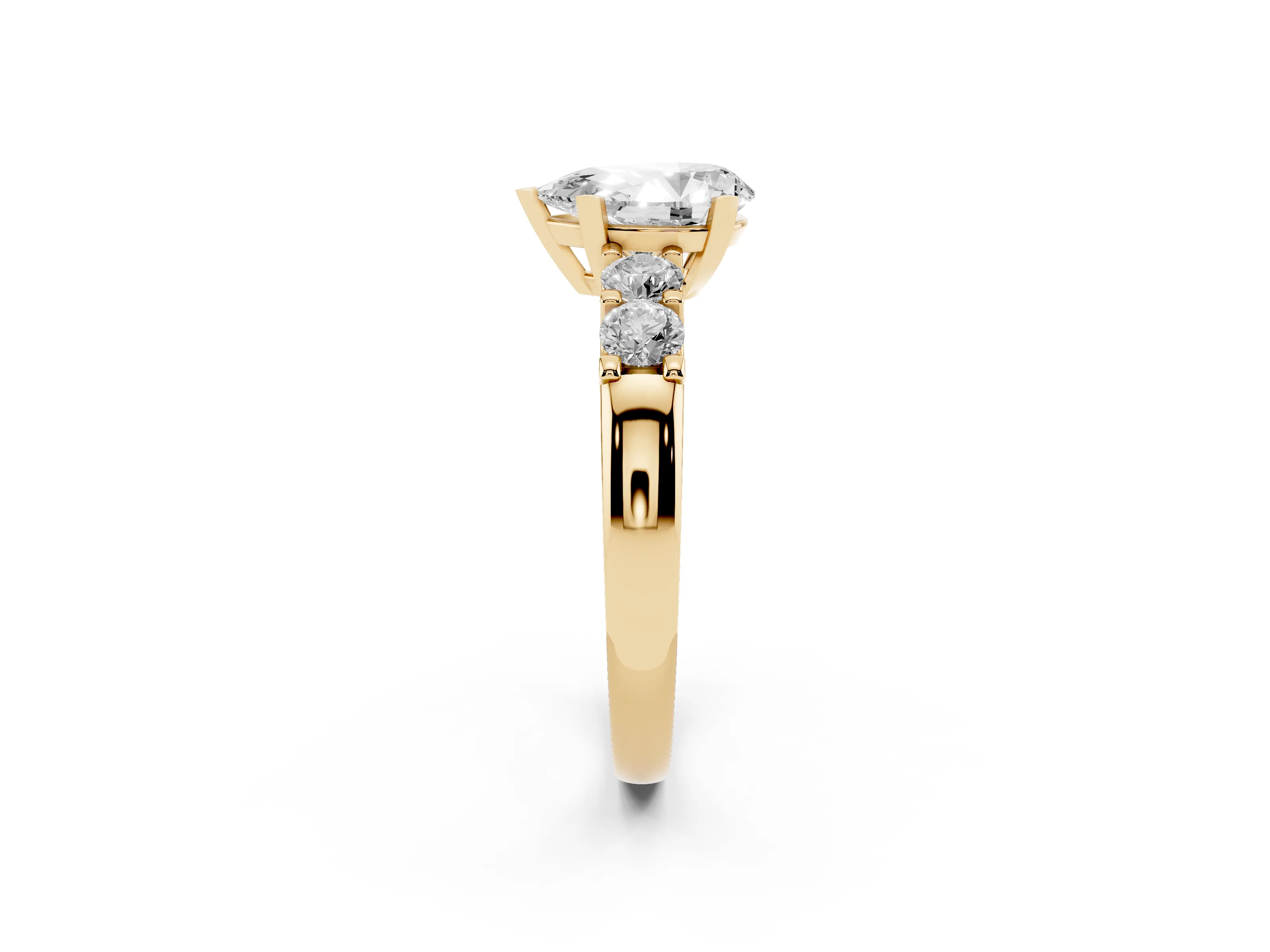 Pear Cut Diamond Five-Stone Prong Set Engagement Ring Set in Yellow gold with Channel Band