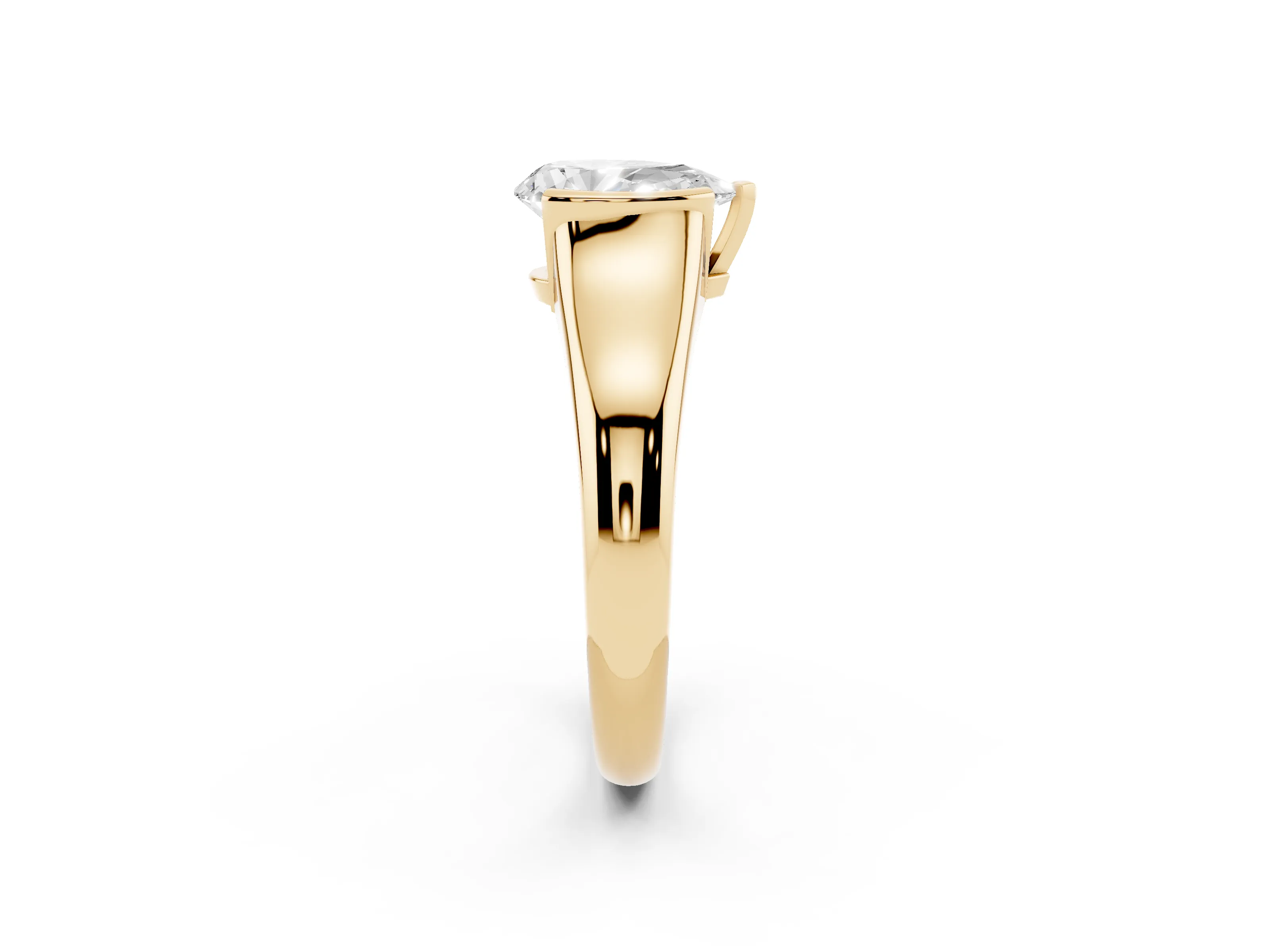 Pear Cut Diamond Solitaire Tension Set Ring Set in Yellow gold with Split Shank Band