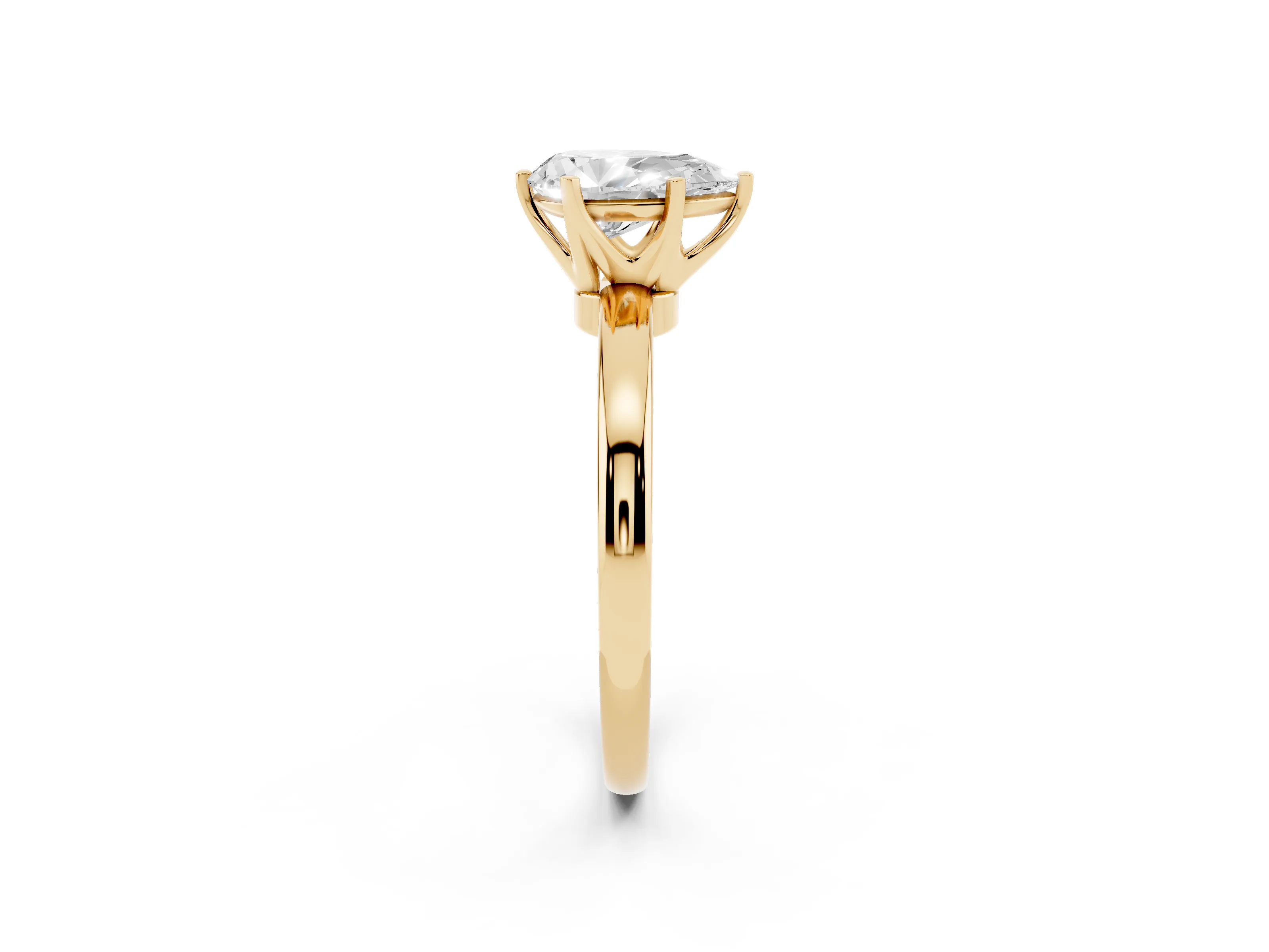 Pear Cut Diamond Solitaire Ring Set in Yellow gold with Raised Prong Setting on a Classic Band