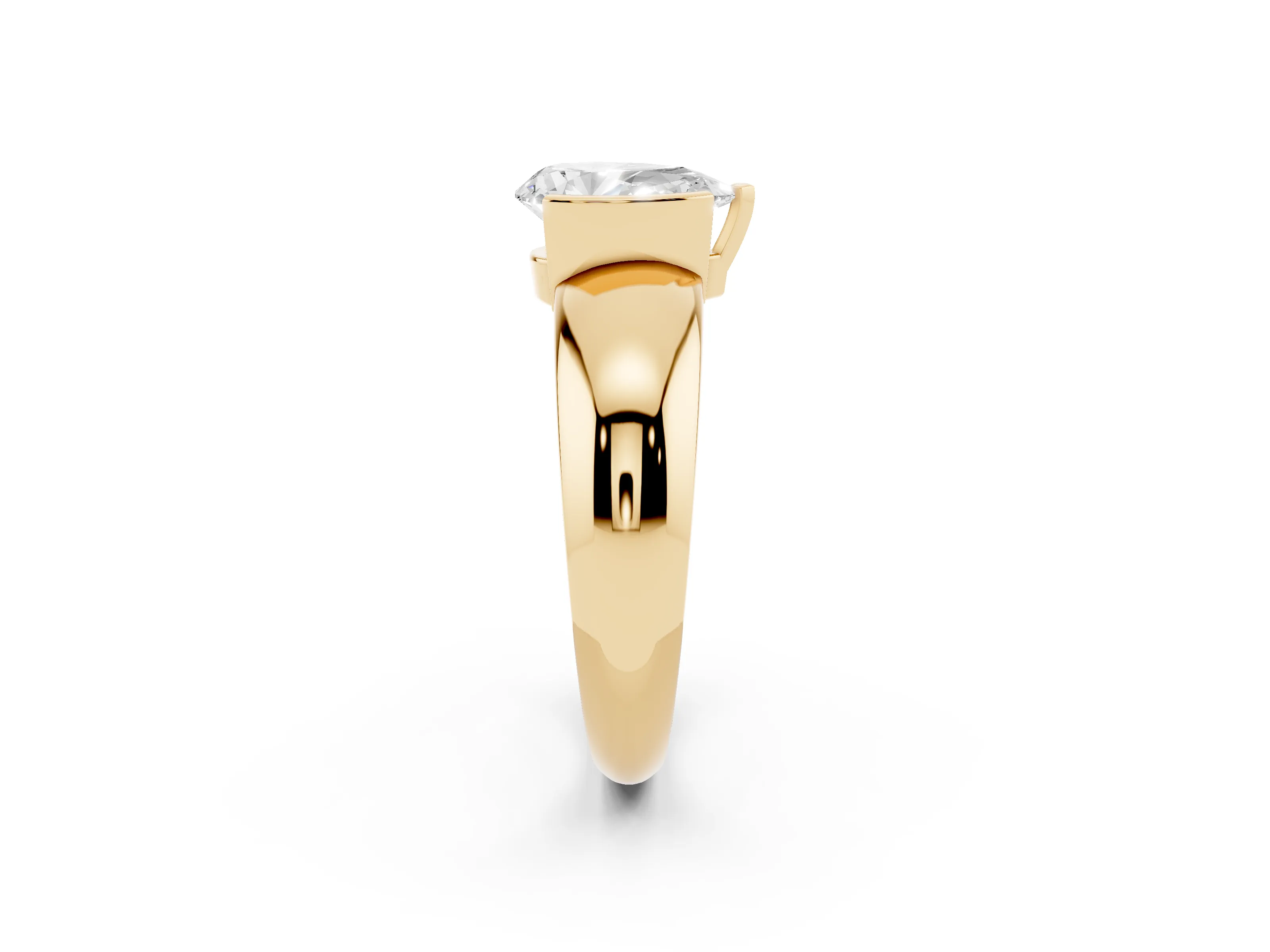 Pear Cut Diamond Solitaire Tension Set Ring Set in Yellow gold with Wide Band