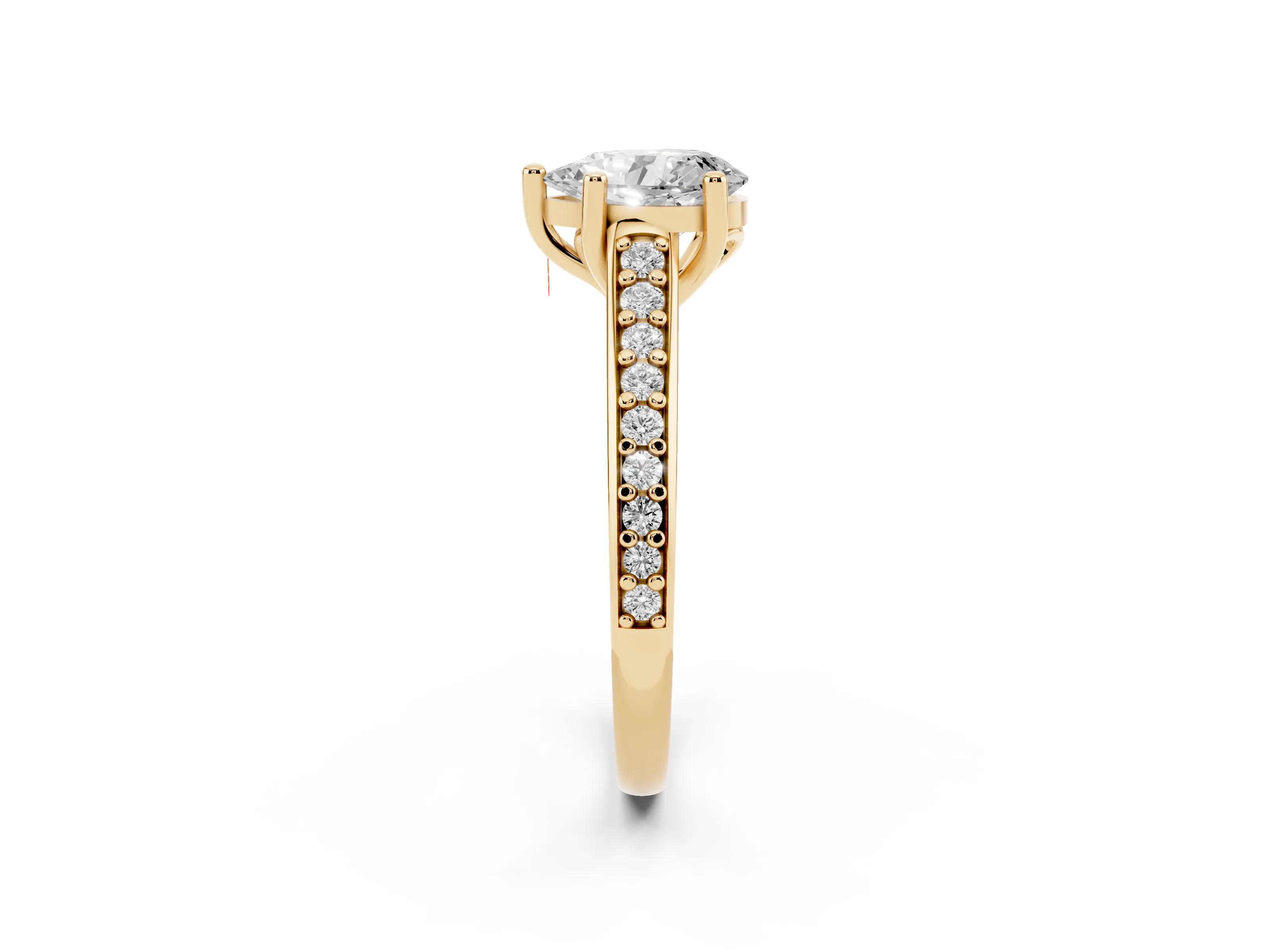 Pear Cut Diamond Prong Set Solitaire Engagement Ring Set in Yellow gold with Pavé Band