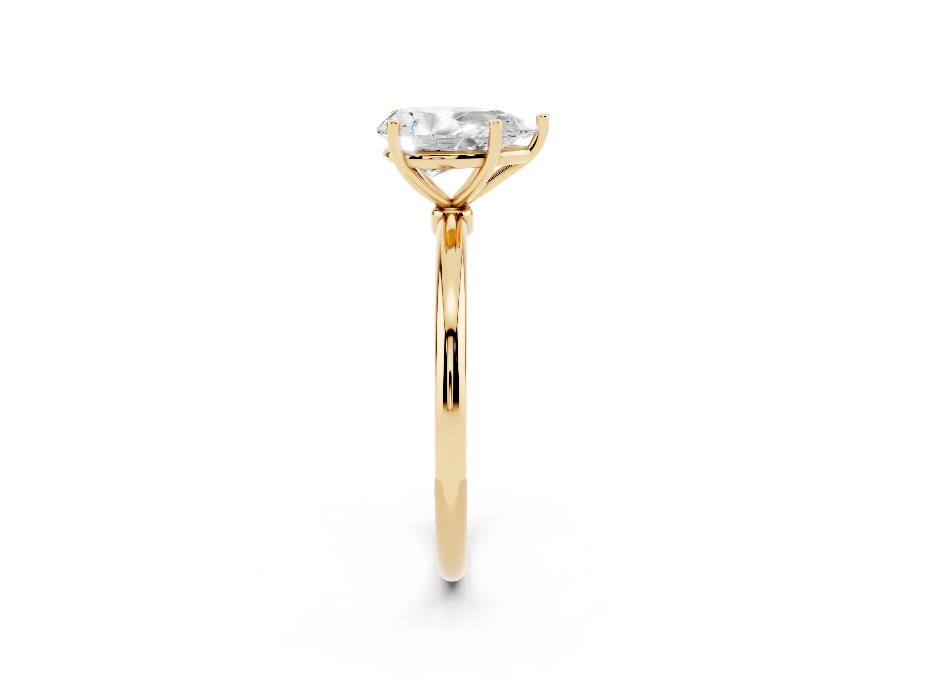 Pear Cut Diamond Solitaire Engagement Ring Set in Yellow gold with Thin Band and Prong Setting
