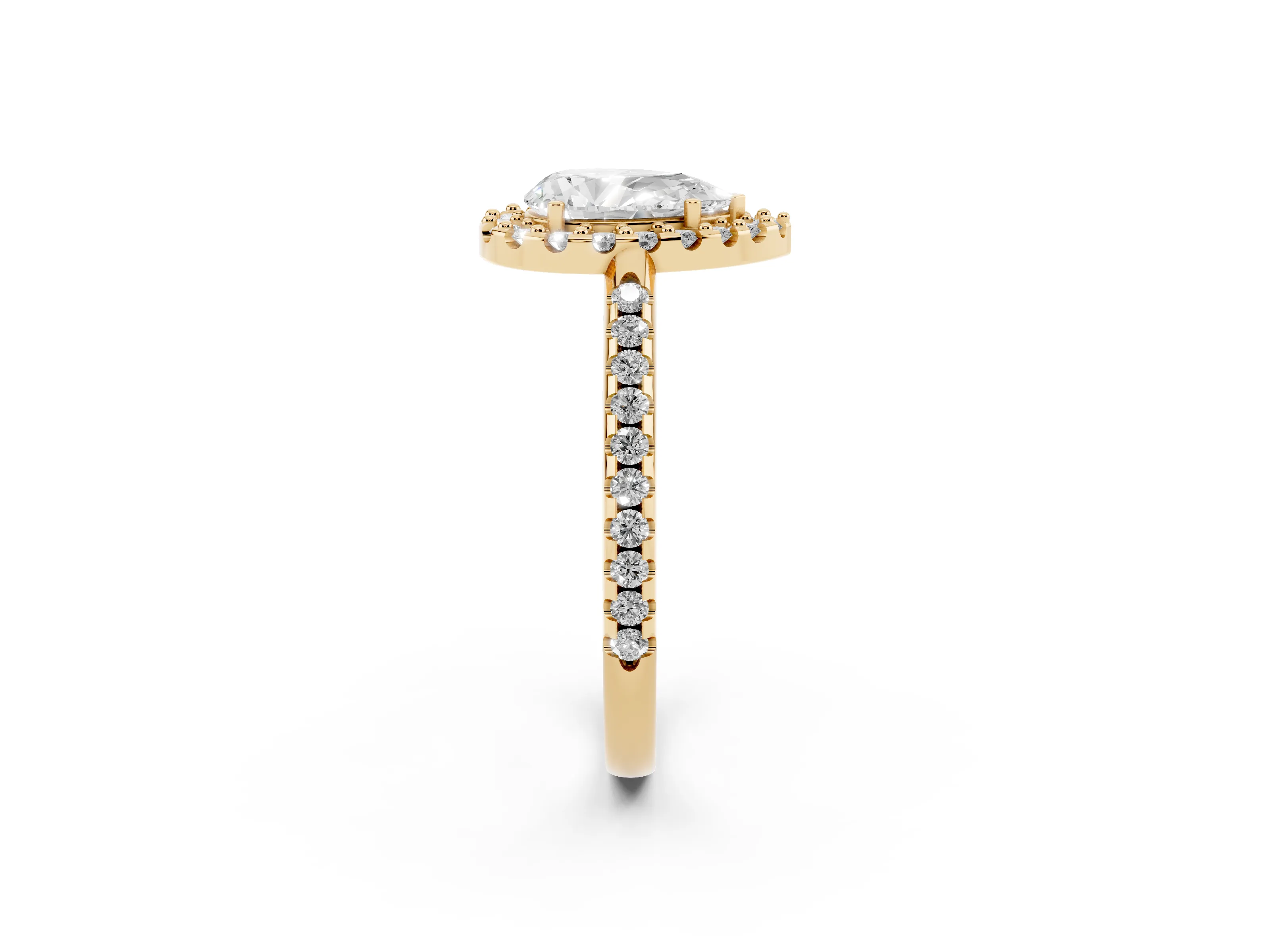 Pear Cut Diamond Pavé Halo Ring Set in Yellow gold with Prong Setting