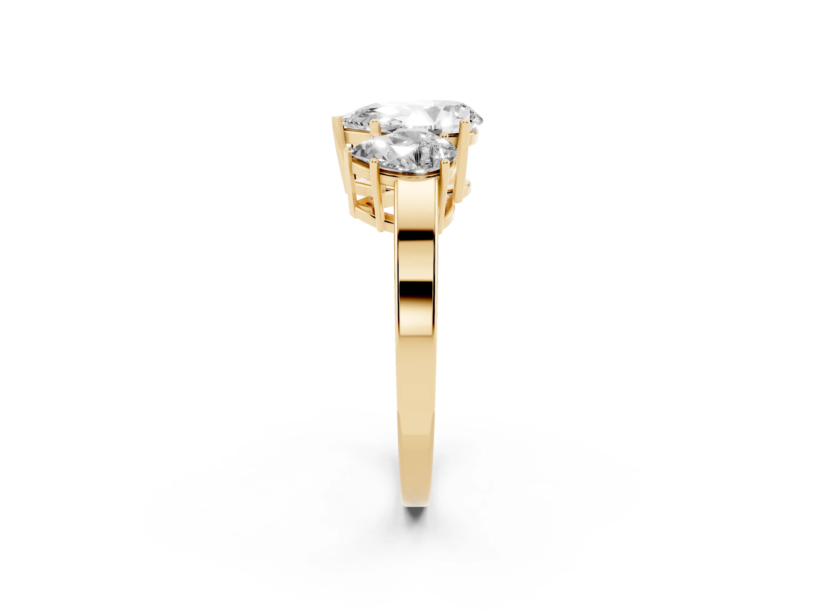 Pear Cut Diamond Three-Stone Engagement Ring Set in Yellow gold with Flat Band