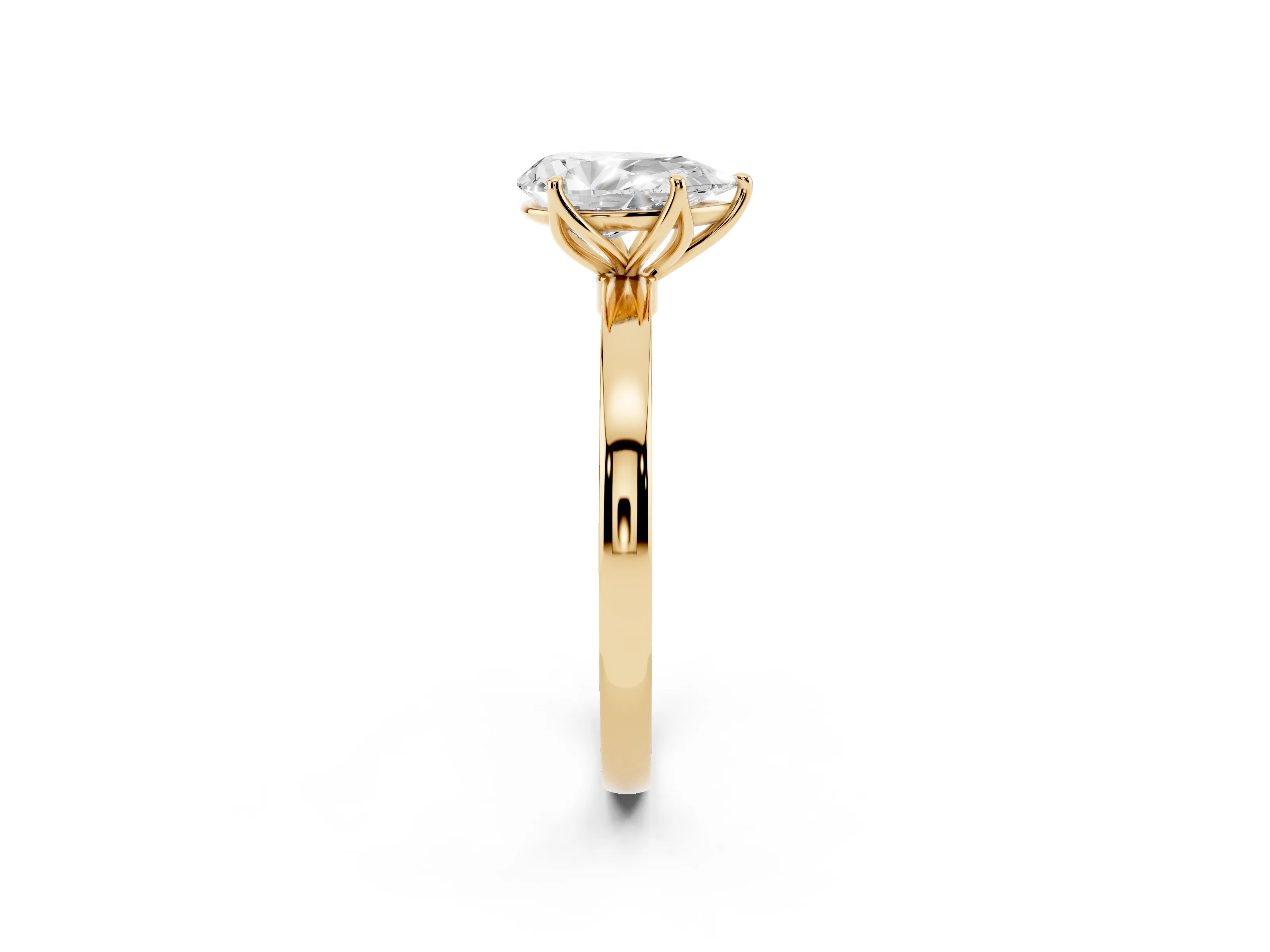 Pear Cut Diamond Solitaire Ring Set in Yellow gold with Prong Setting and Thin Polished Band
