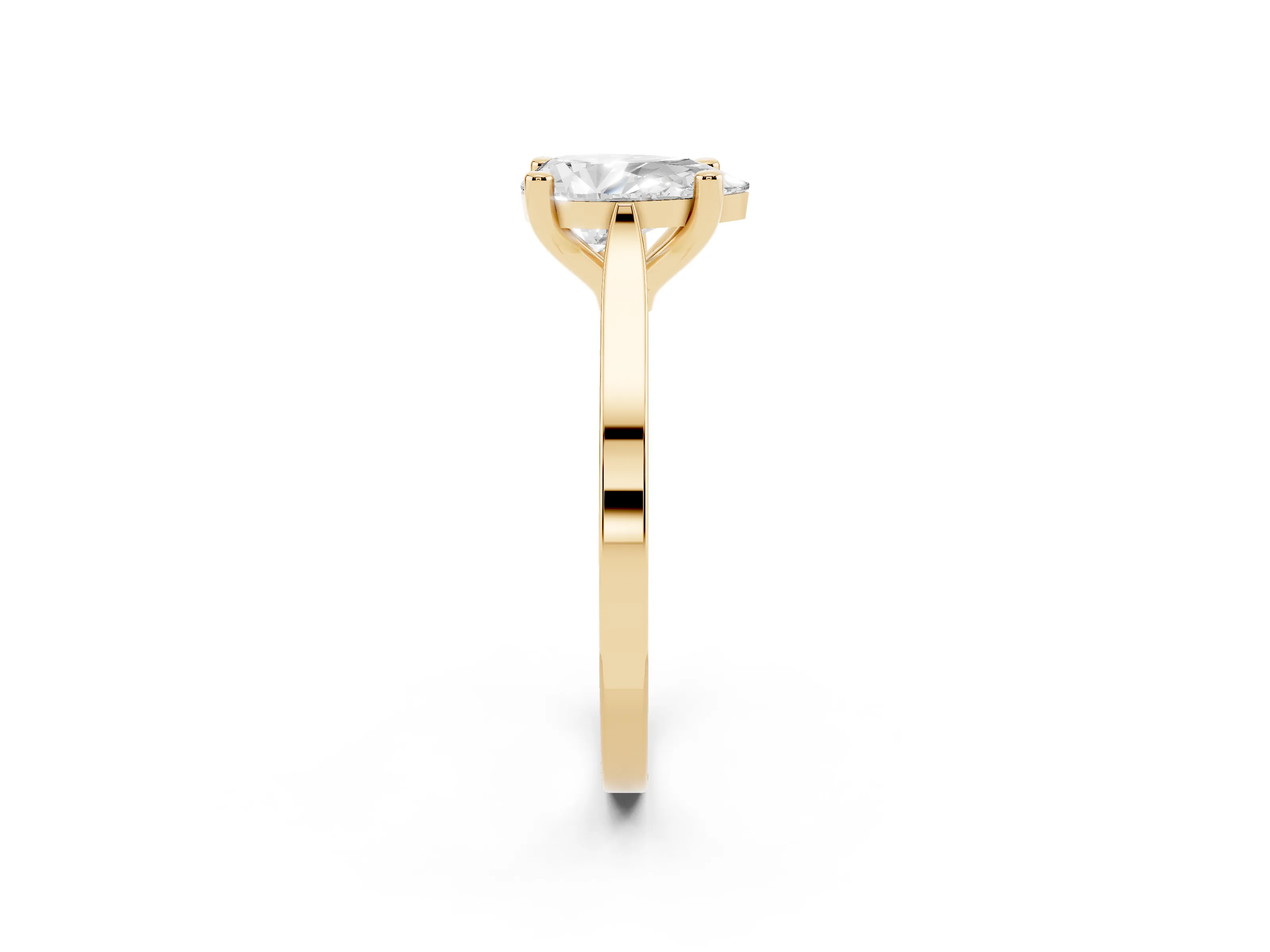 Pear Cut Diamond Solitaire Ring Set in Yellow gold with Prong Setting and Tapered Band