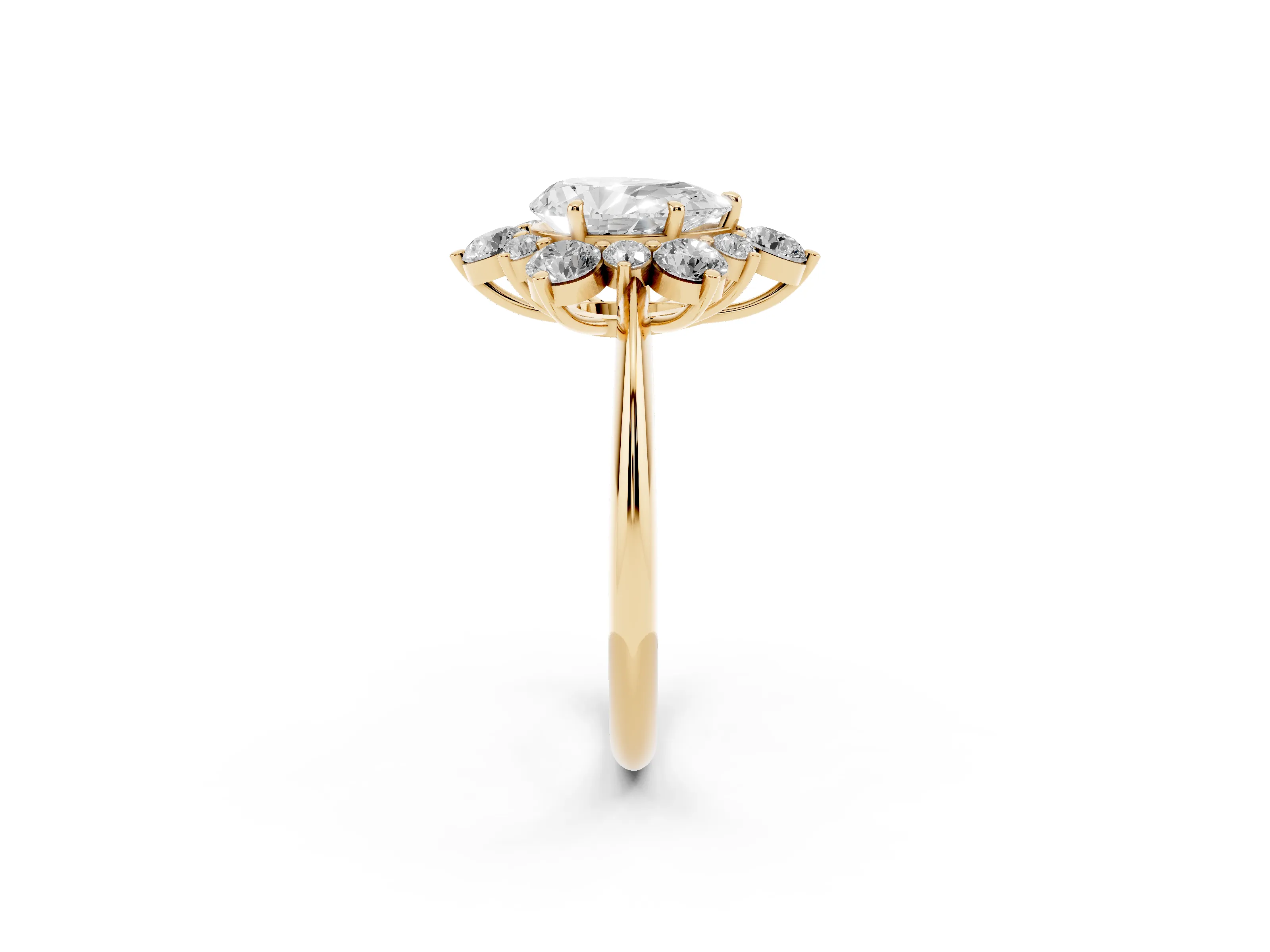 Pear Cut Diamond Cluster Halo Ring Set in Yellow gold with Solitaire Band and Prong Setting