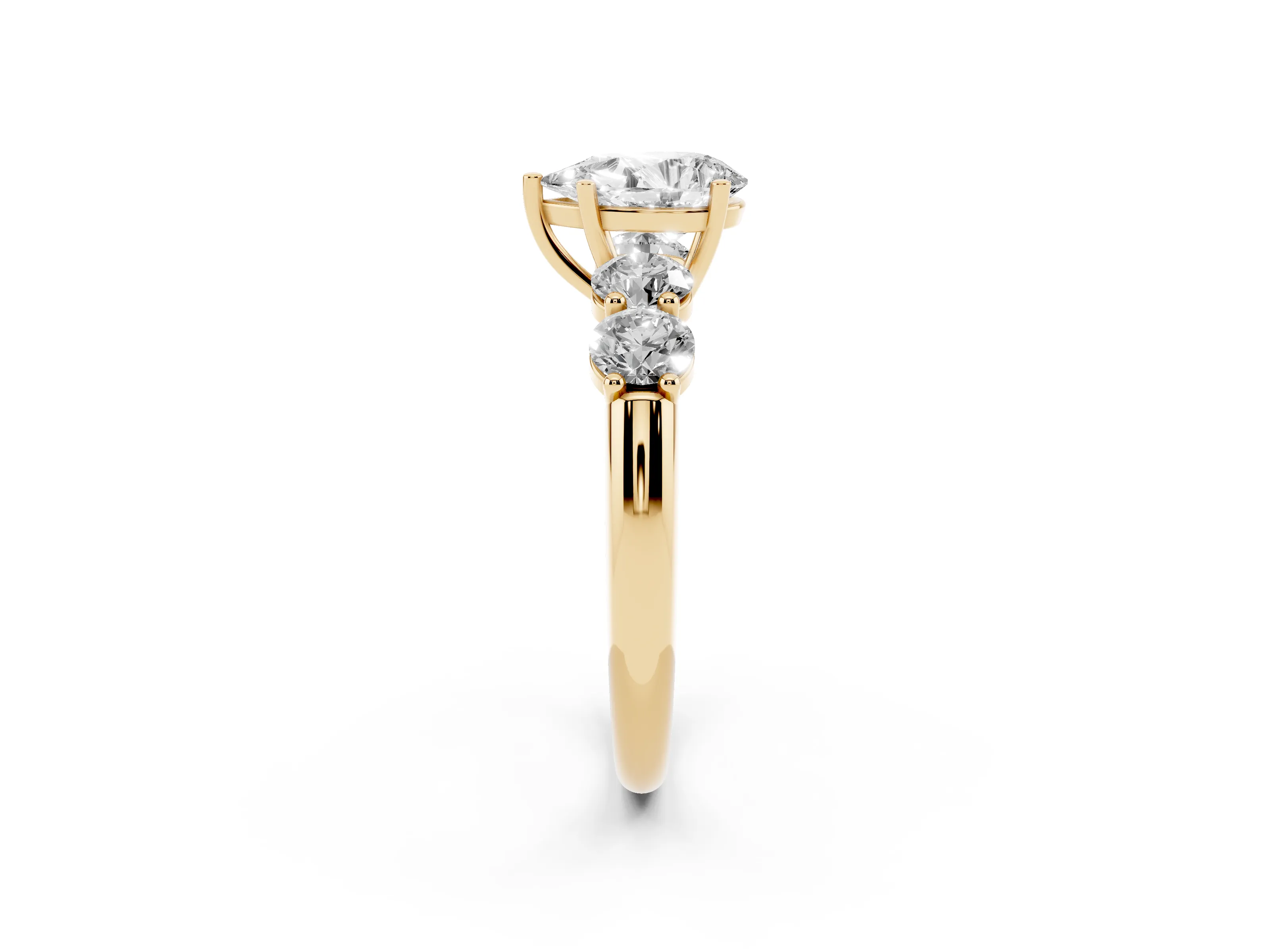 Pear Cut Diamond Five-Stone Prong Set Ring Set in Yellow gold with Classic Band