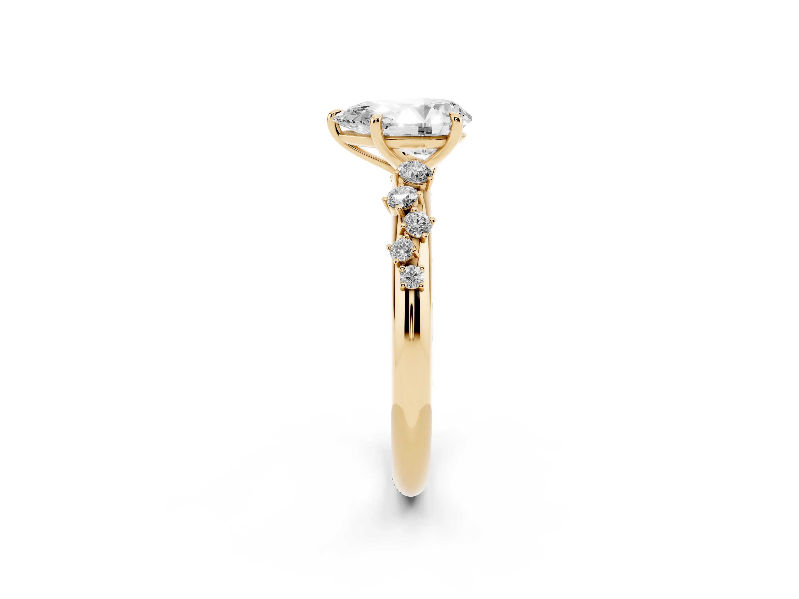 Pear Cut Diamond Cluster Solitaire Ring Set in Yellow gold with Prong Setting