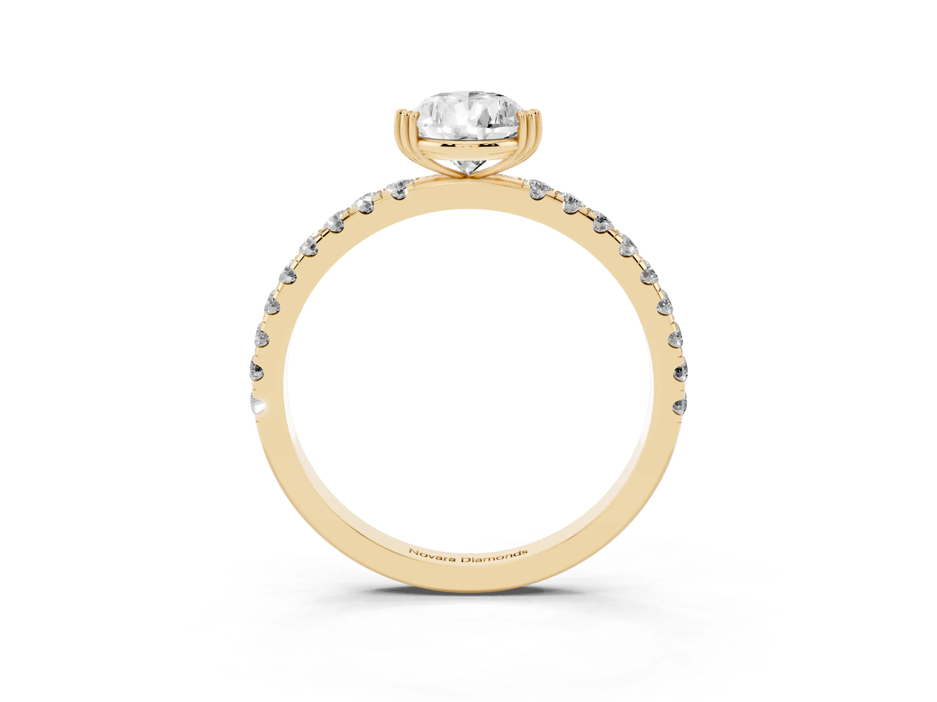 Pear Cut Diamond Brilliant Solitaire Set in Yellow gold with Pavé Band and Claw Prong Setting
