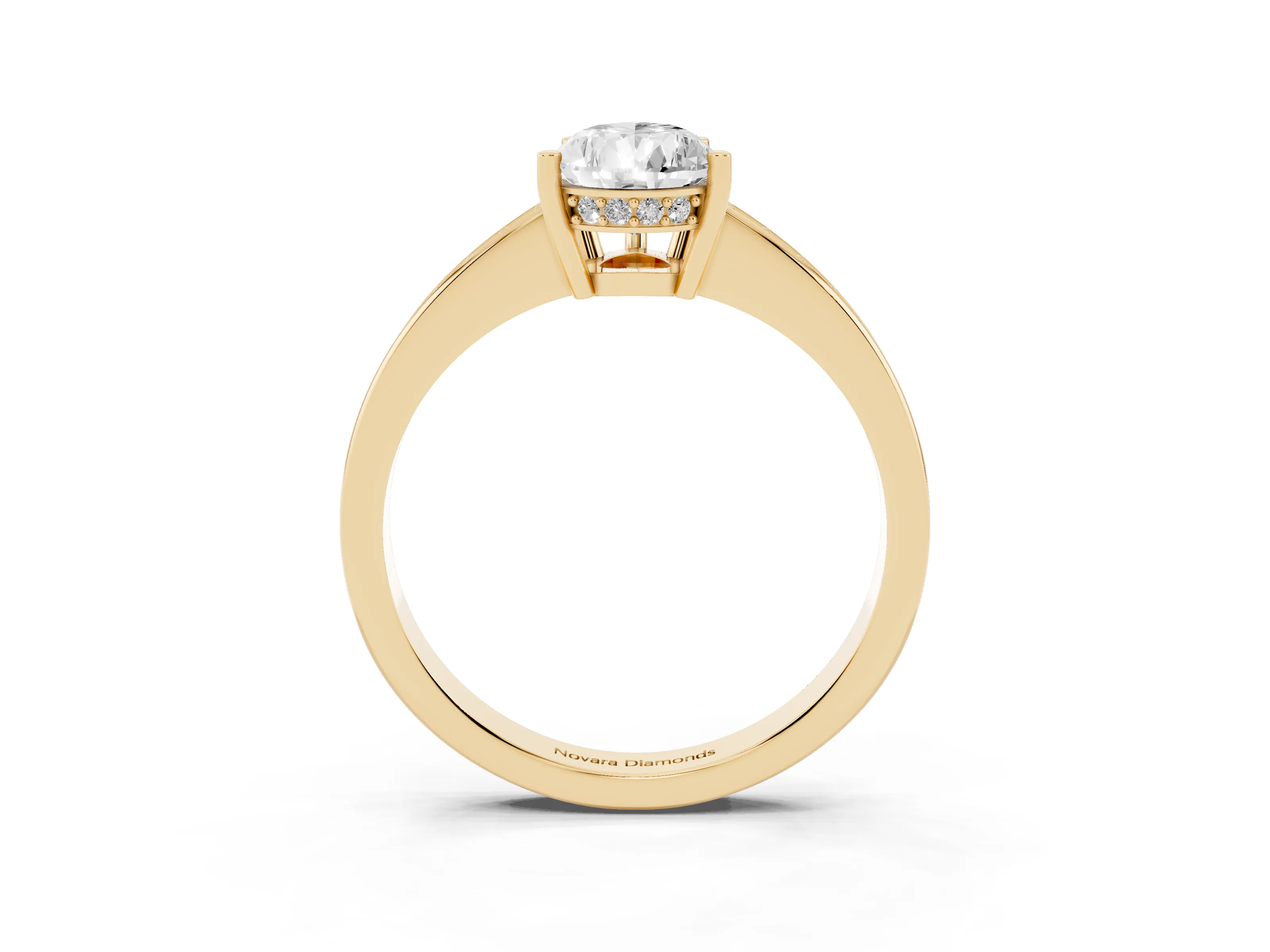 Pear Cut Diamond Pavé Band Prong Set Solitaire Ring Set in Yellow gold
