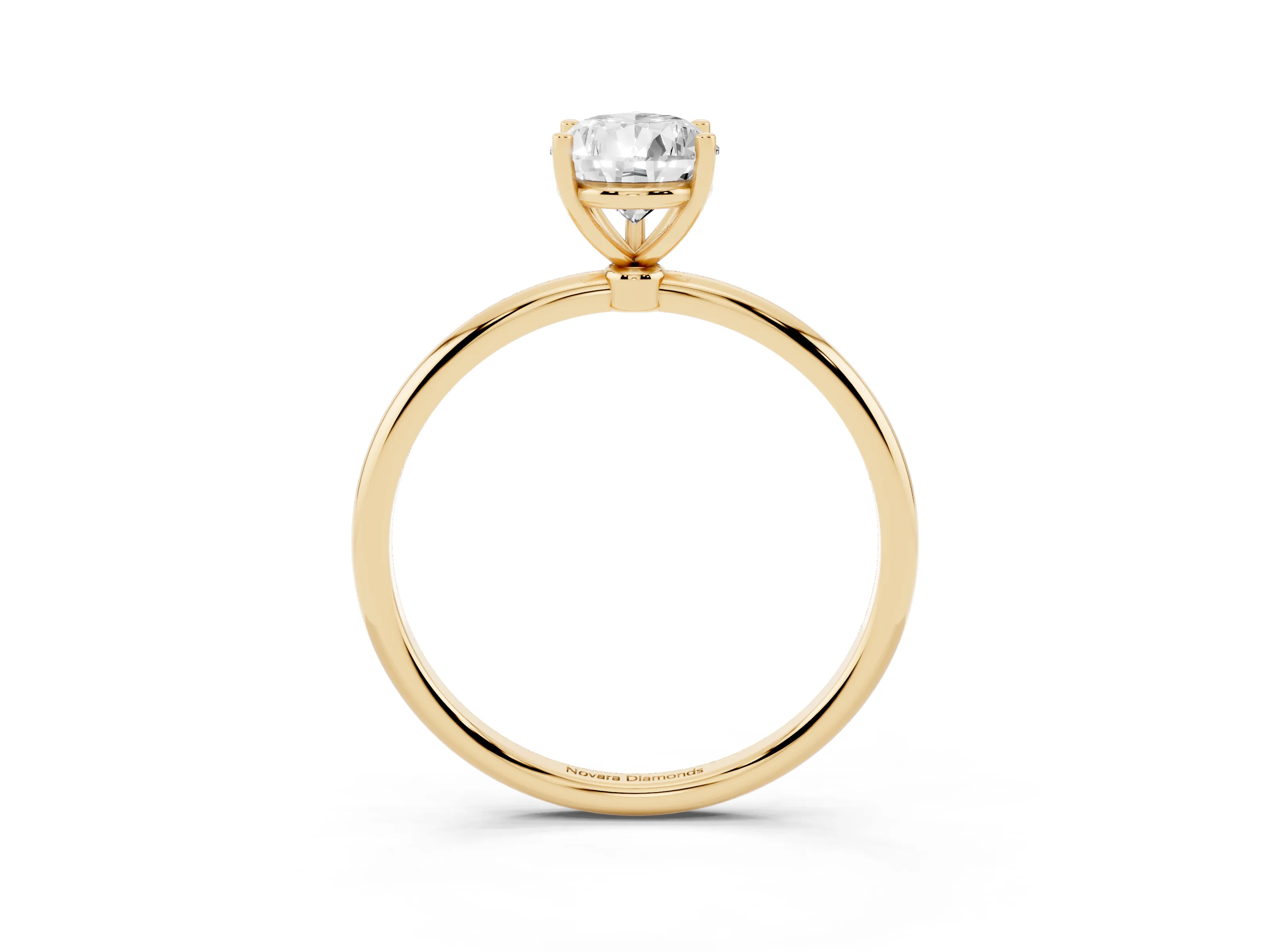 Pear Cut Diamond Solitaire Engagement Ring Set in Yellow gold with Thin Band and Prong Setting