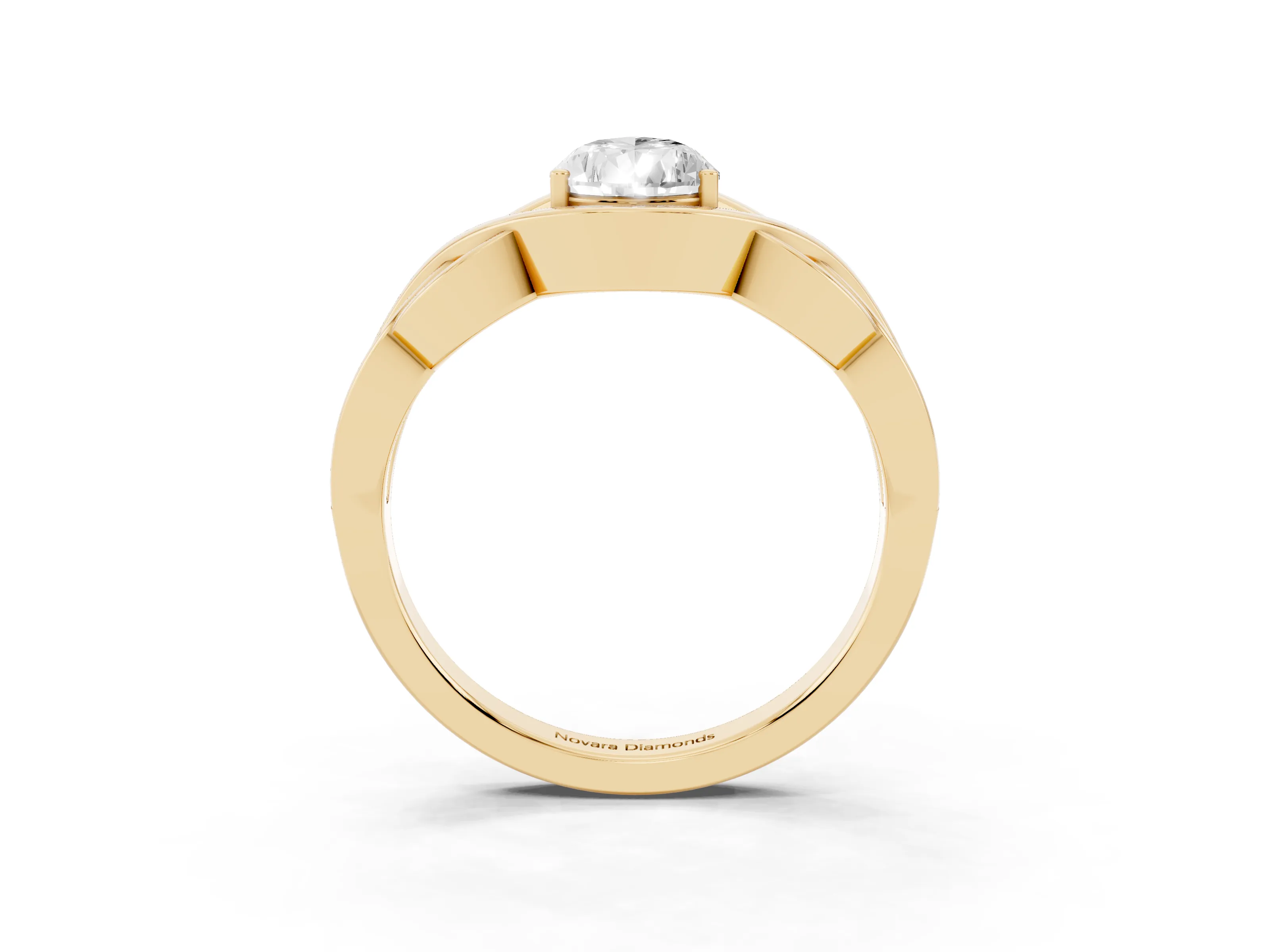 Pear Cut Diamond Solitaire Ring Set in Yellow gold with Intertwined Band
