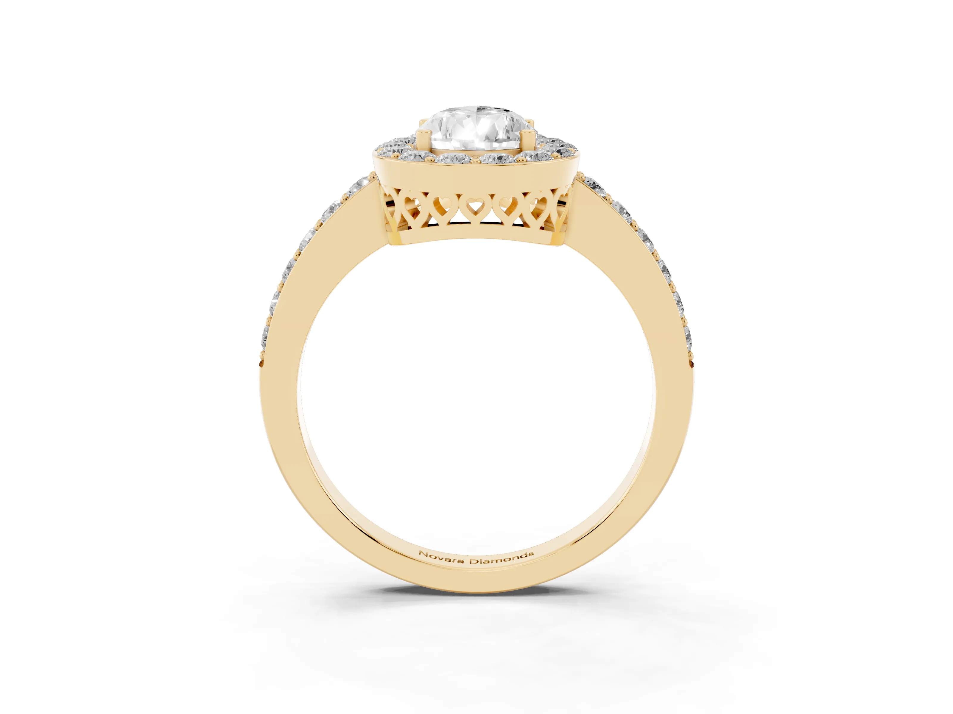 Pear Cut Diamond Halo Ring Set in Yellow gold with Pavé-Setting Band and Open Prong Center