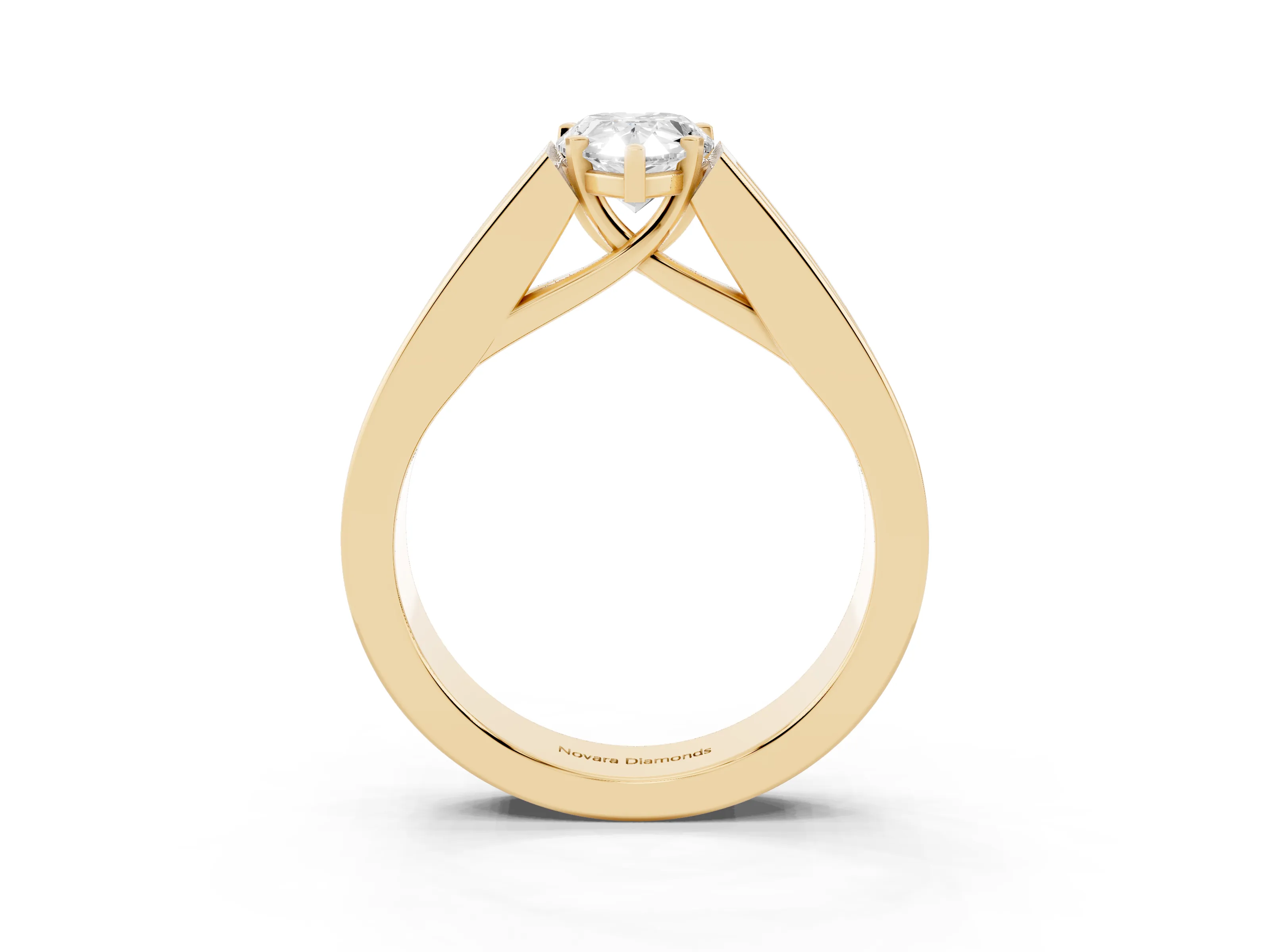 Pear Cut Diamond Solitaire Ring Set in Yellow gold with Channel-Set Accent Stones and Prong Setting