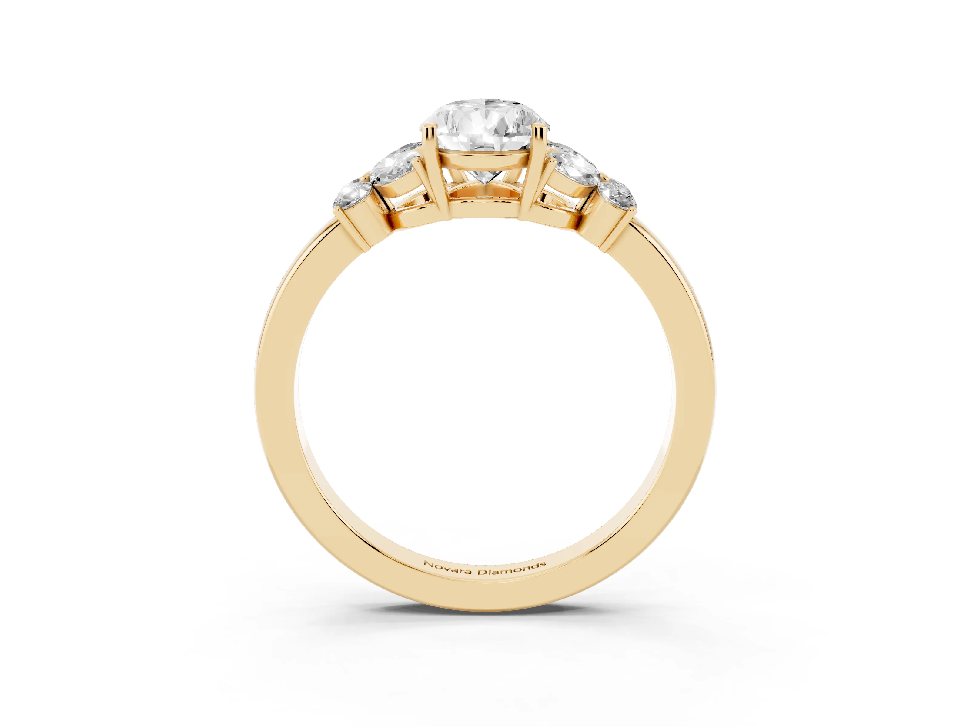 Pear Cut Diamond Solitaire Floral Ring Set in Yellow gold with Marquise Petals and Prong Setting