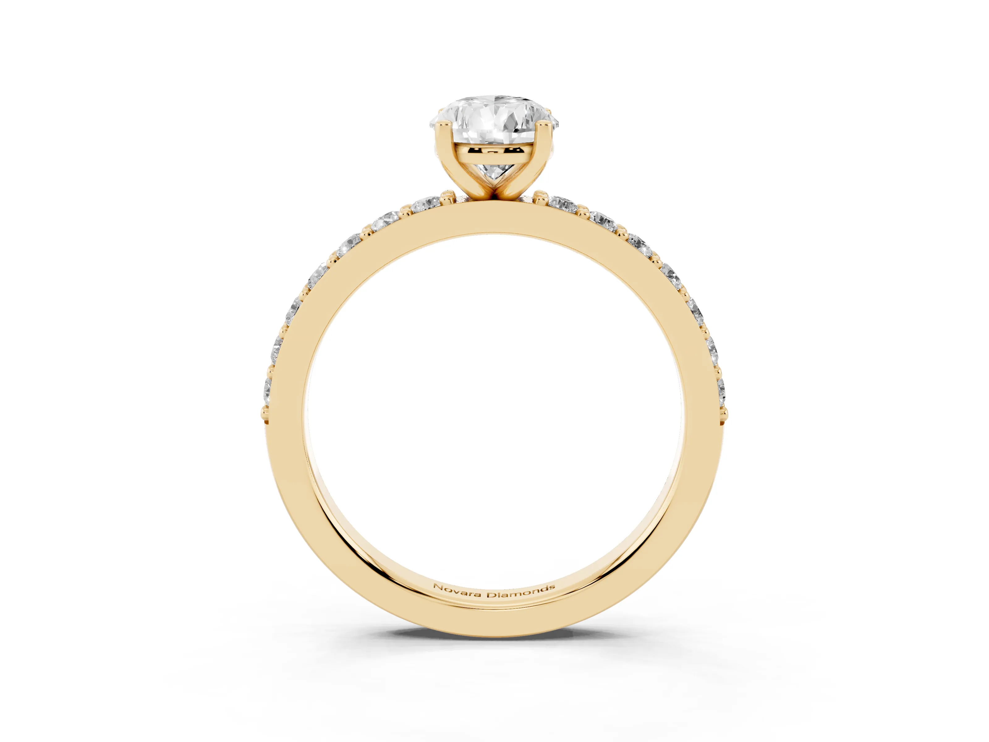 Pear Cut Diamond Solitaire Set in Yellow gold with Round Pavé Band and Prong Setting