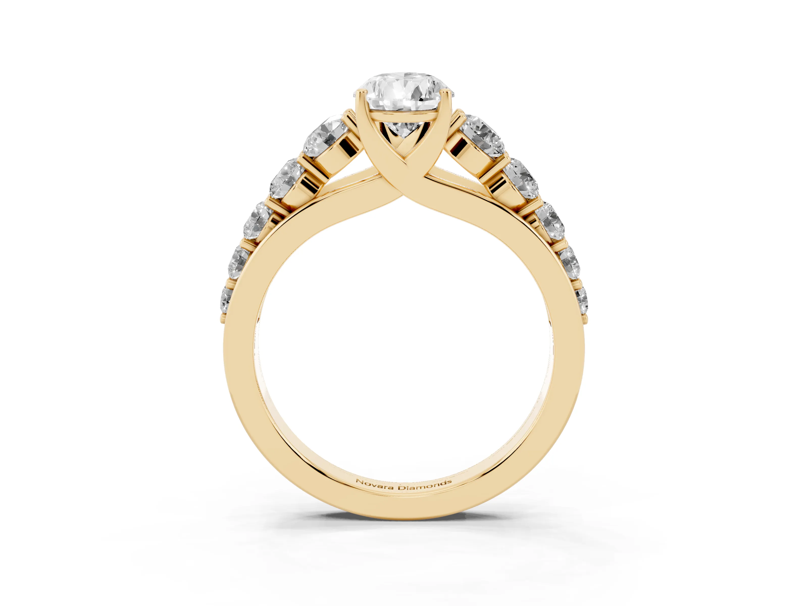 Pear Cut Diamond Solitaire Ring Set in Yellow gold with Pavé-Set Band and Prong Setting