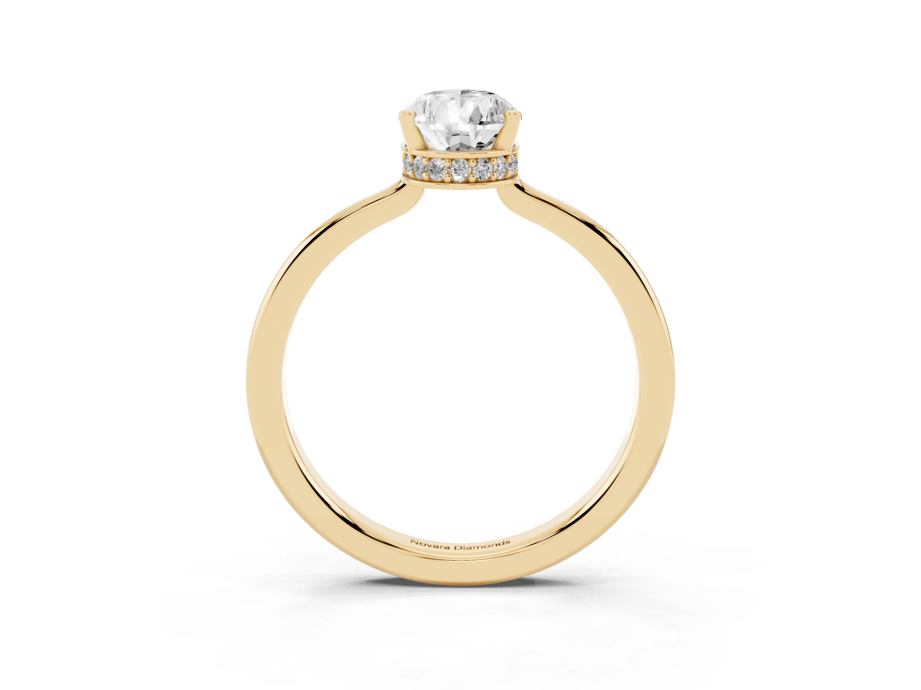 Pear Cut Diamond Solitaire Engagement Ring Set in Yellow gold with Prong Setting on a Plain Band