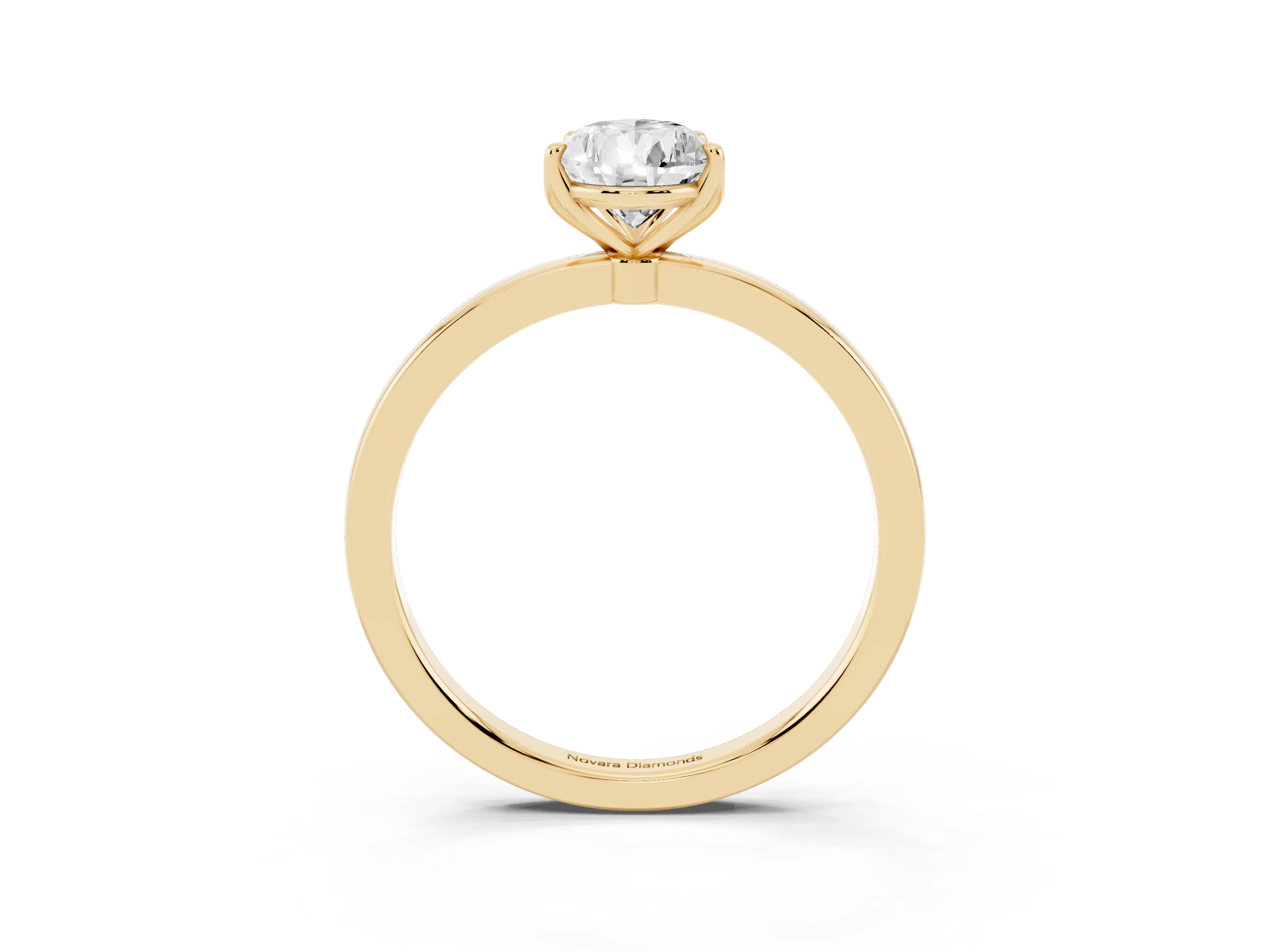 Pear Cut Diamond Solitaire Ring Set in Yellow gold with Prong Setting and Thin Polished Band