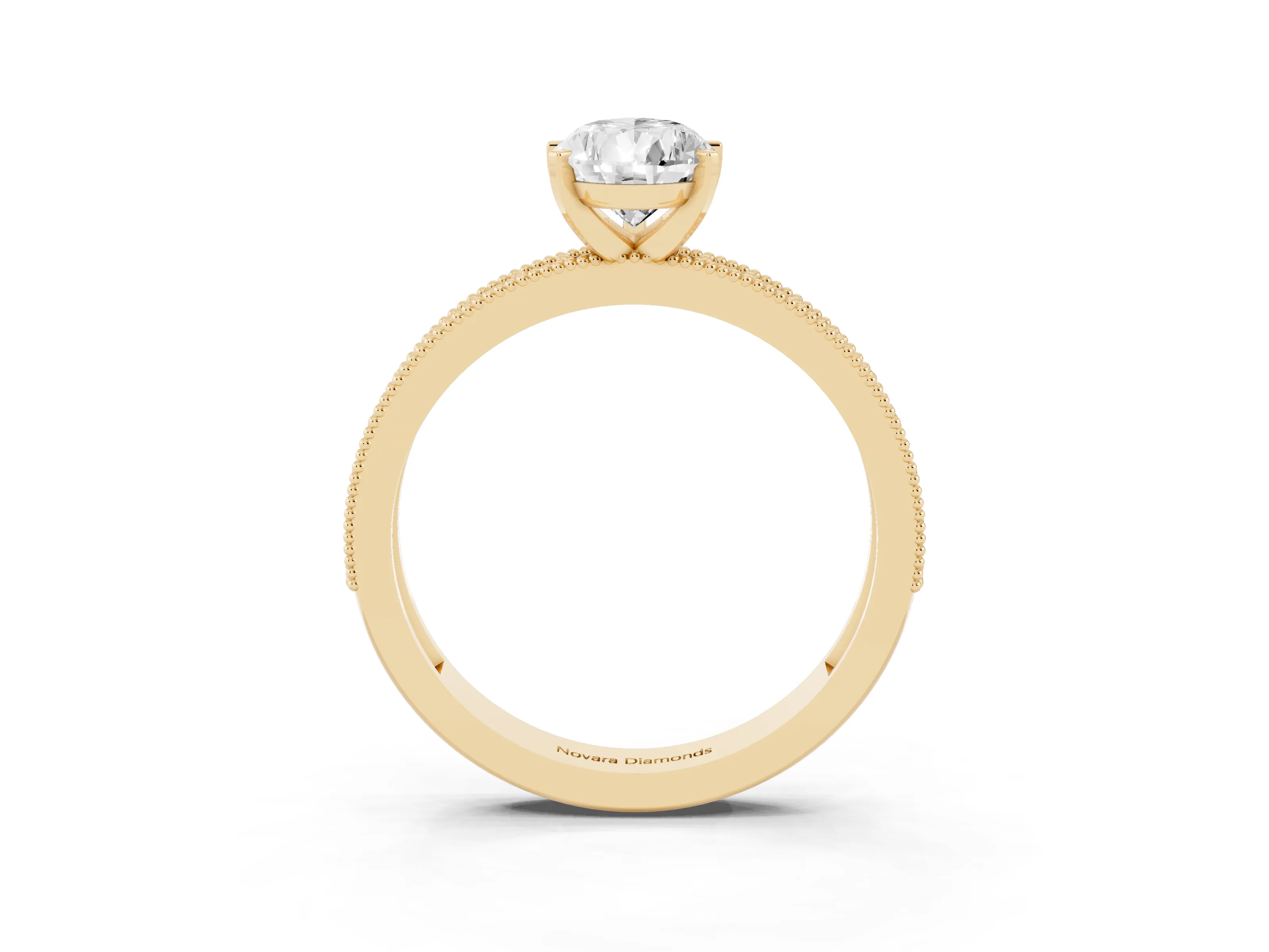 Pear Cut Diamond Milgrain Pavé Engagement Ring Set in Yellow gold with Prong Setting