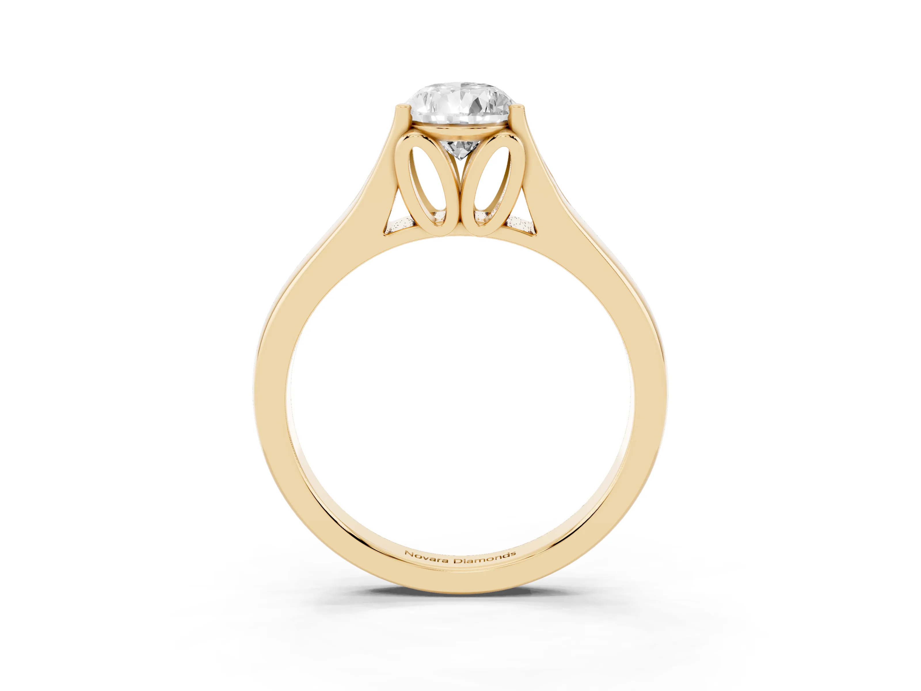 Pear Cut Diamond Solitaire Ring Set in Yellow gold with Arched Cathedral Band and Prong Setting