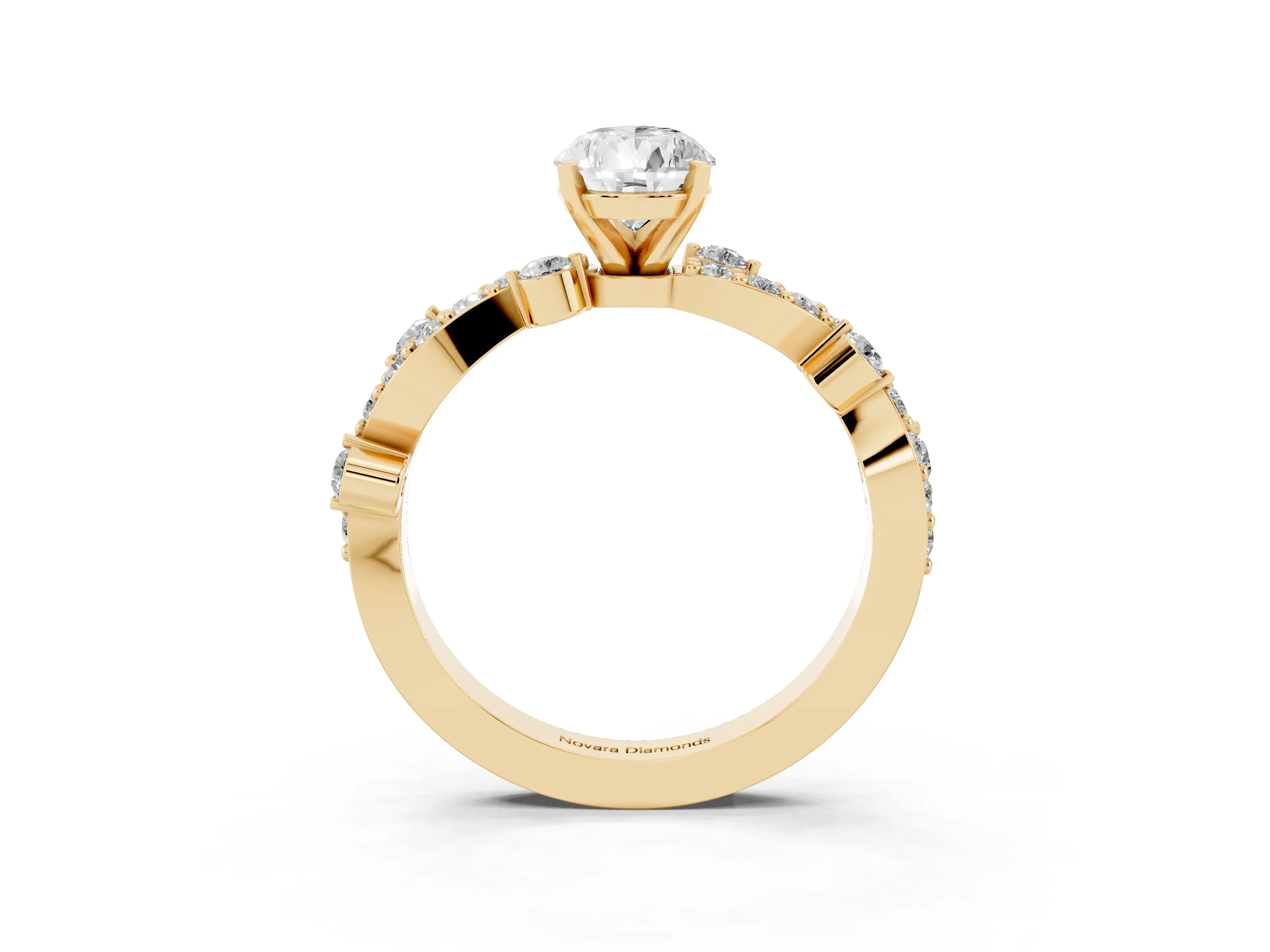Pear Cut Diamond Solitaire Twisted Band Set in Yellow gold with Pavé Setting