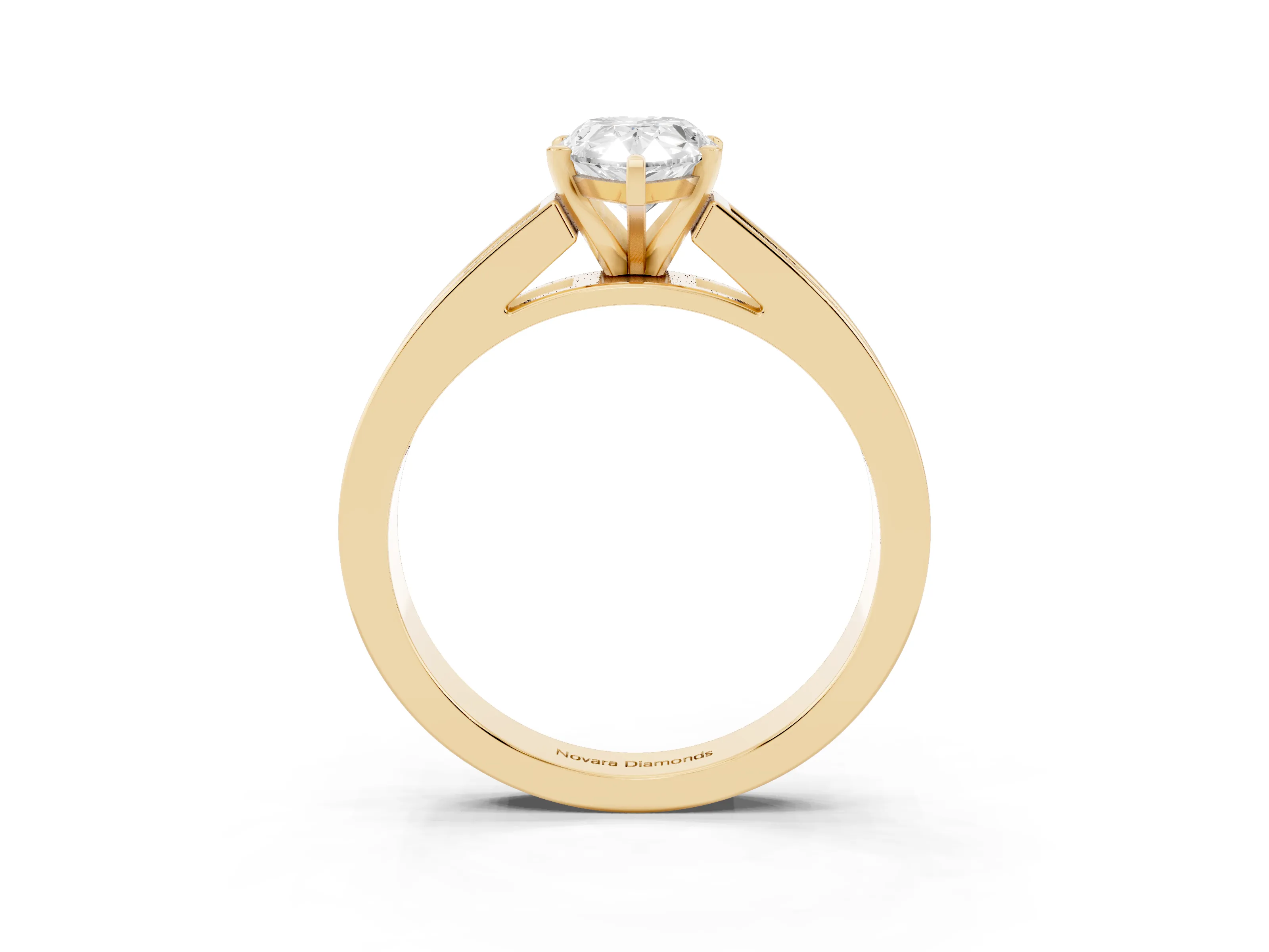 Pear Cut Diamond Solitaire Ring Set in Yellow gold with Channel-Set Band and Prong Setting