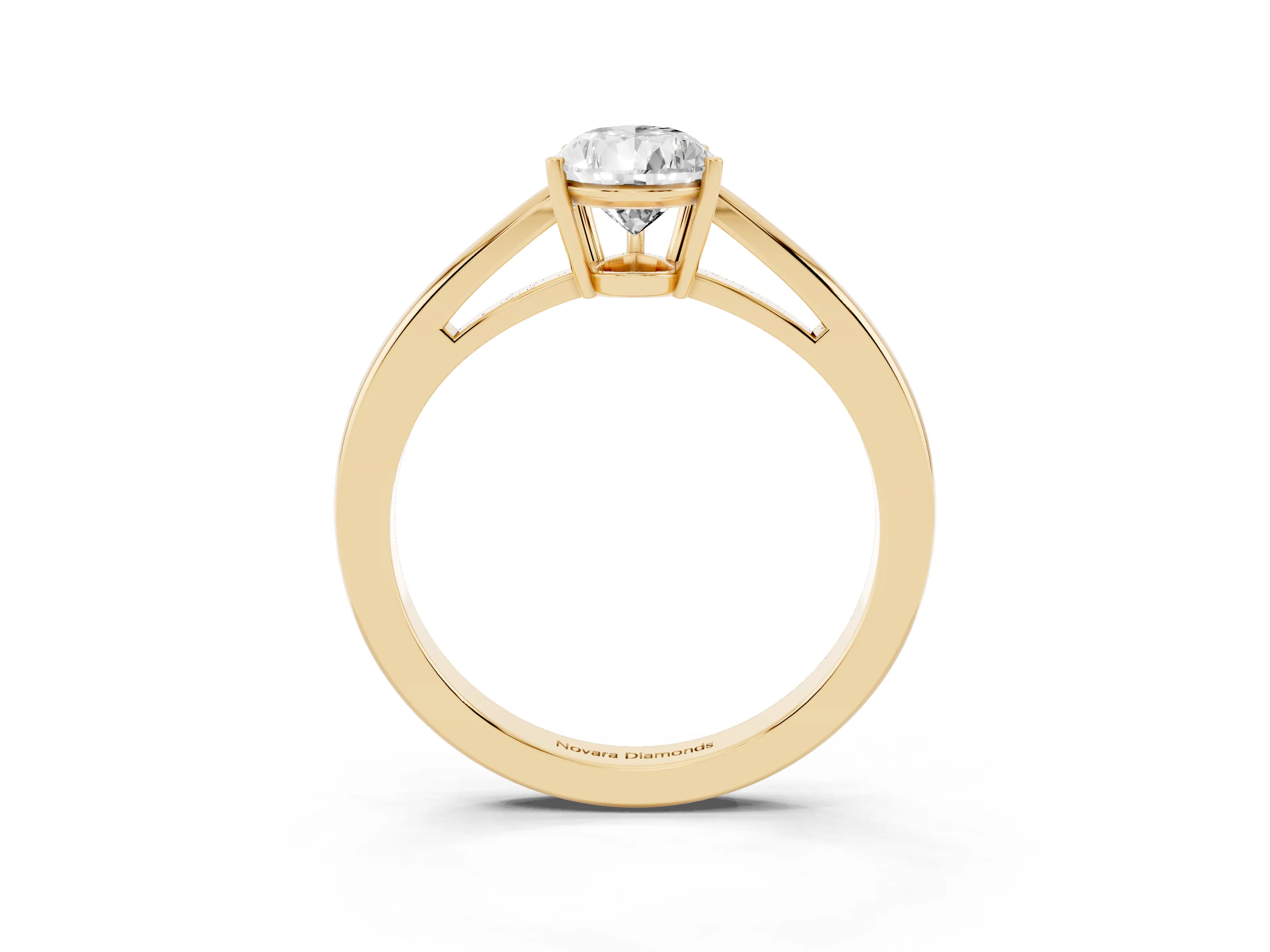 Pear Cut Diamond Solitaire Ring Set in Yellow gold with Split Shank and Prong Setting