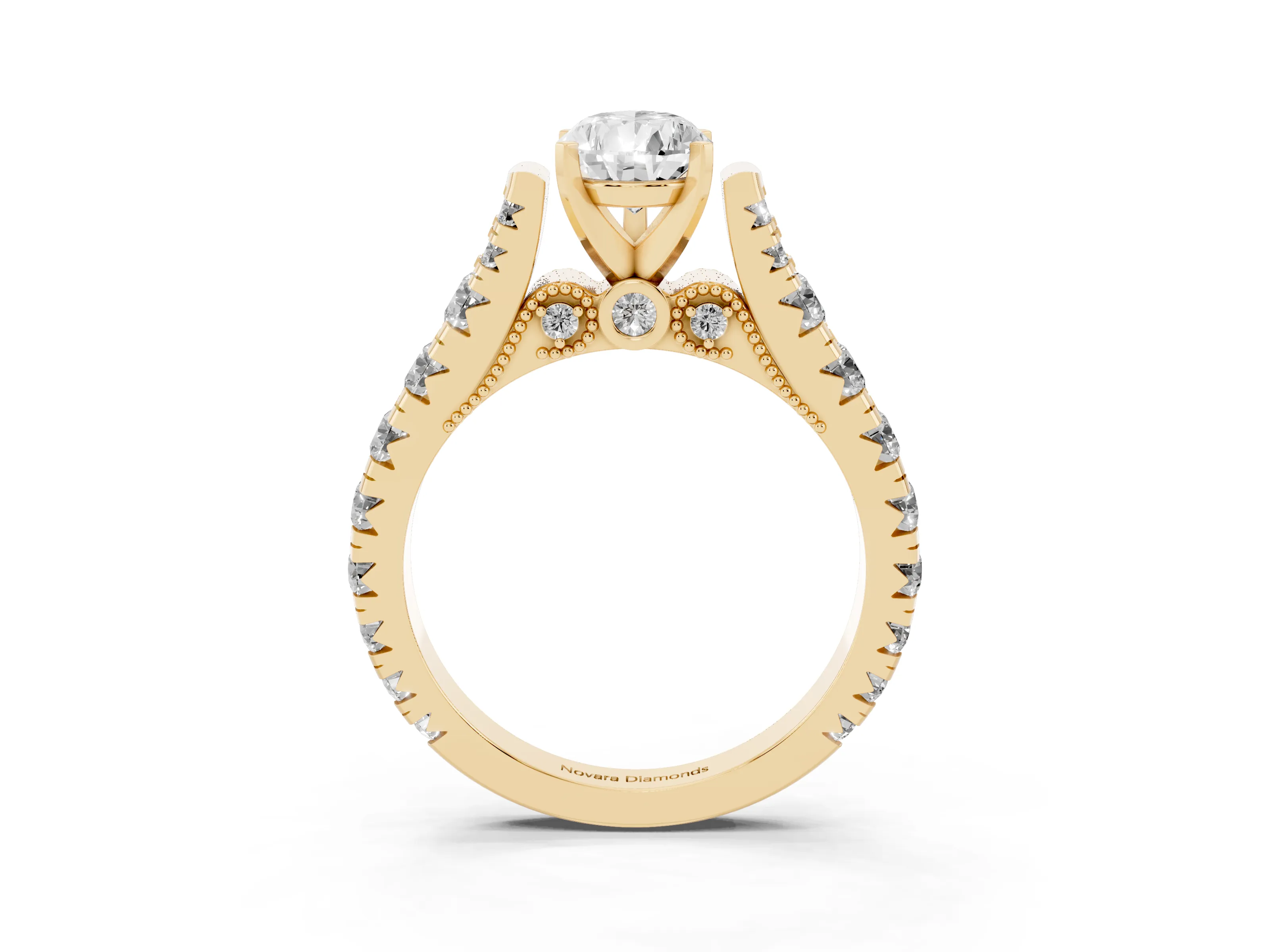 Pear Cut Diamond Classic Solitaire Ring Set in Yellow gold with Pavé Band and Prong Setting