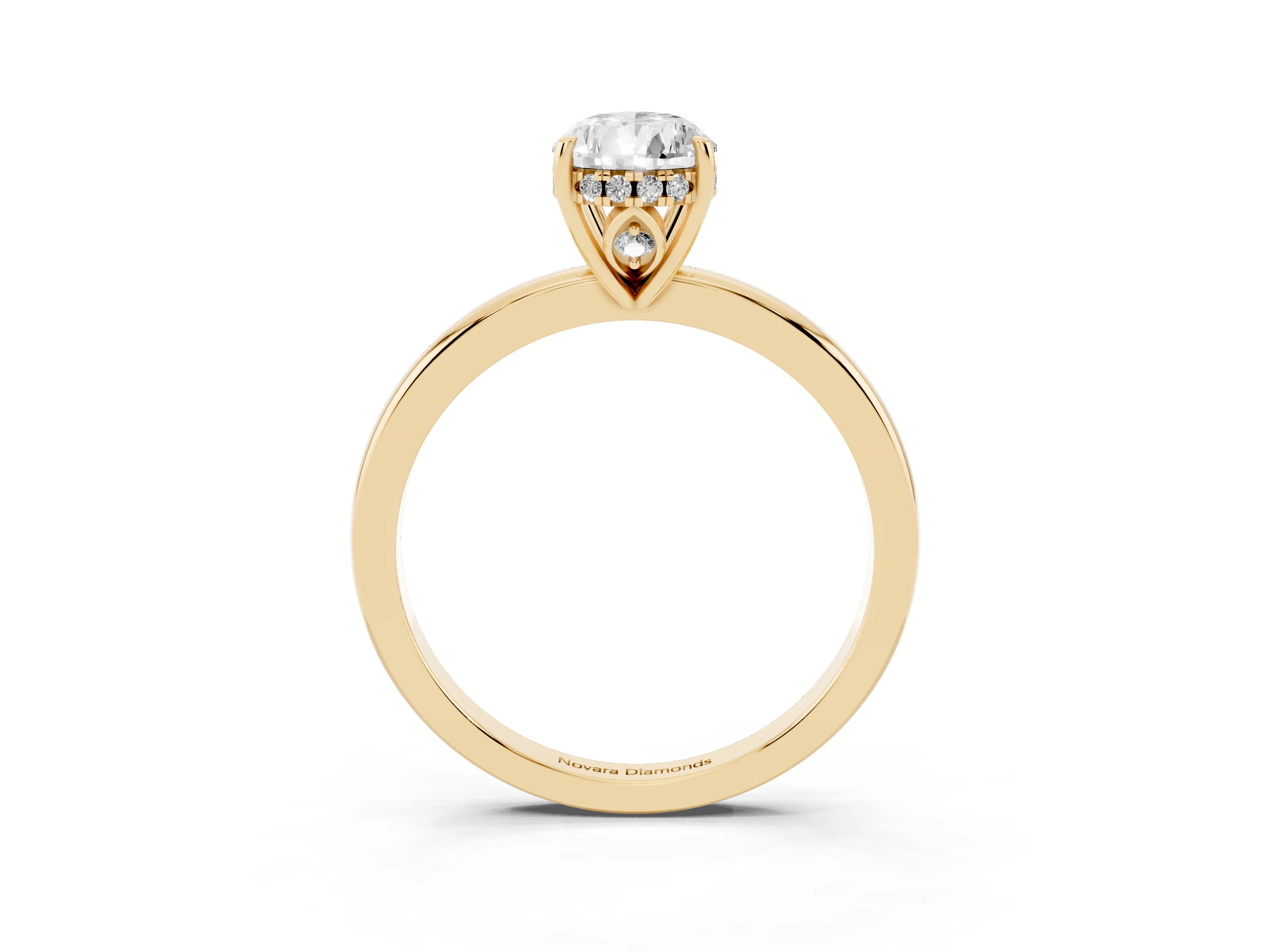 Pear Cut Diamond Solitaire Ring Set in Yellow gold with Plain Band and Prong Setting