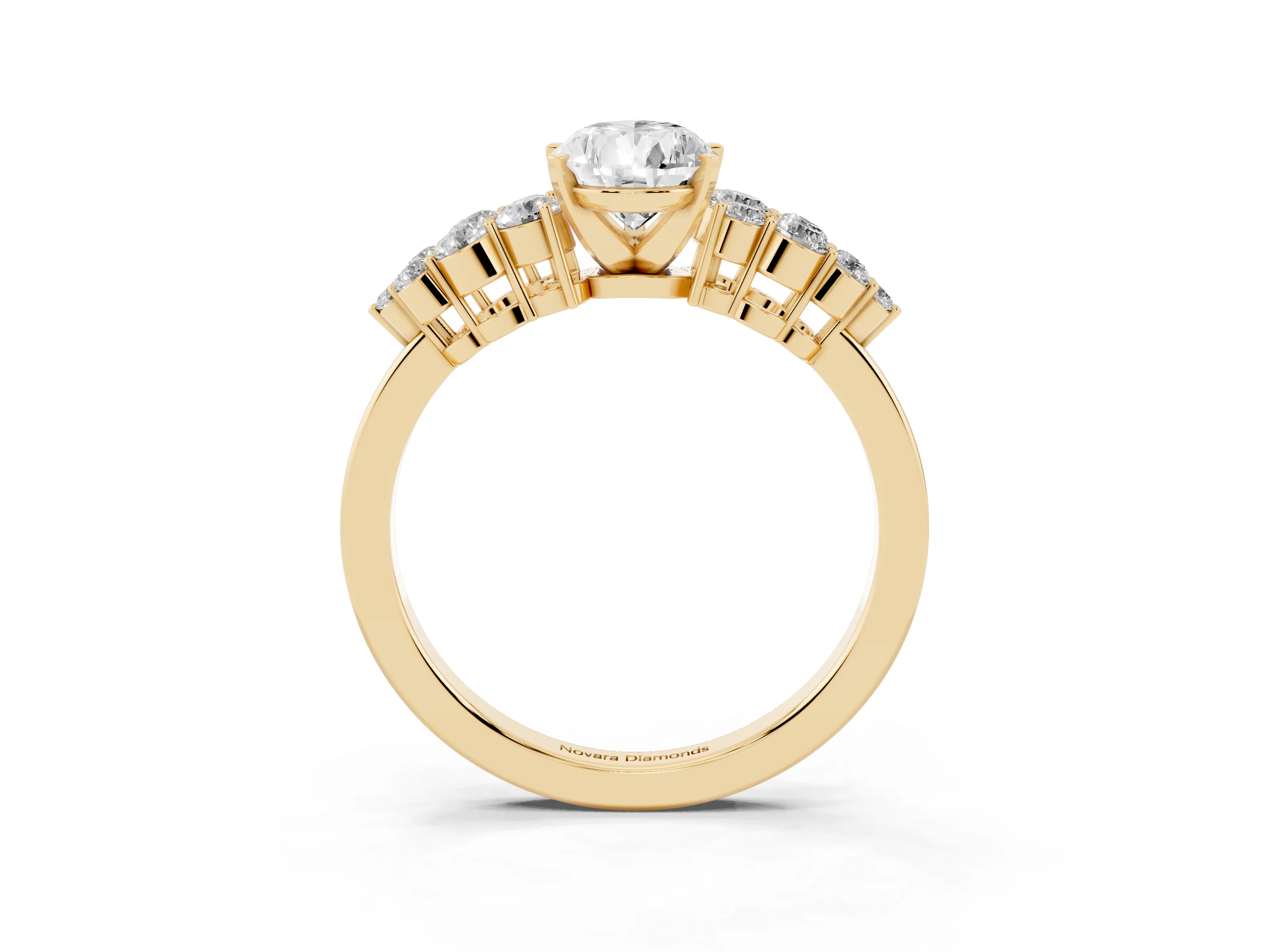 Pear Cut Diamond Cluster Engagement Ring Set in Yellow gold with Pavé Band and Prong Setting