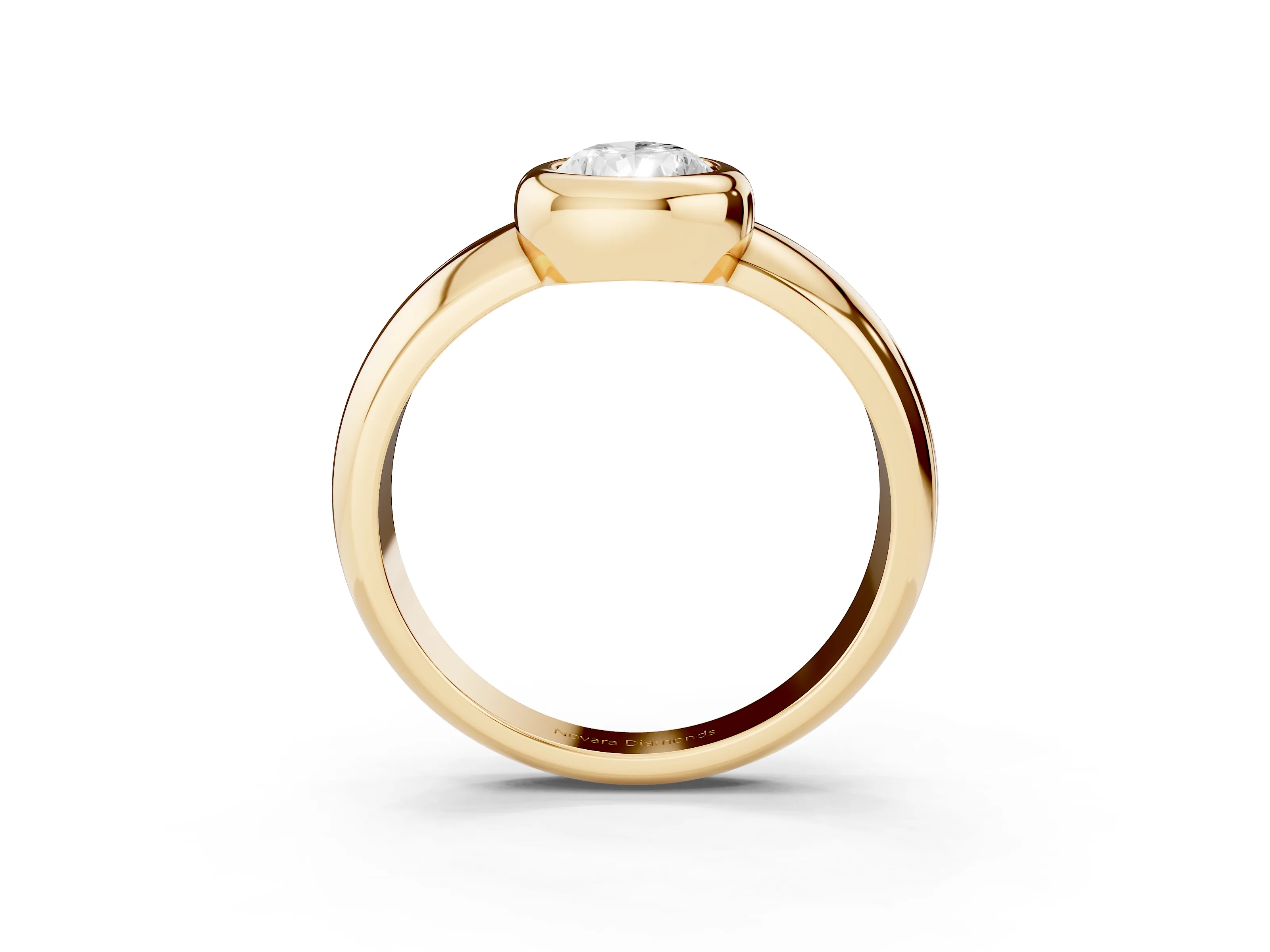Bezel Set Pear Cut Diamond Solitaire Ring Set in Yellow gold with Wide Band