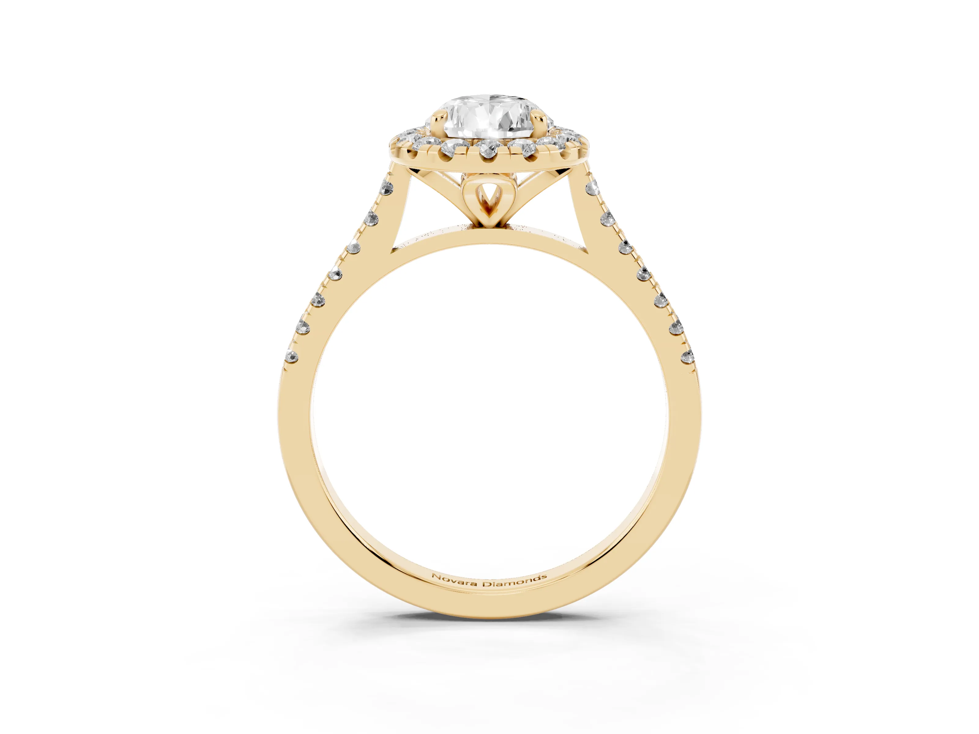 Pear Cut Diamond Cushion Halo Ring Set in Yellow gold with Pavé Band