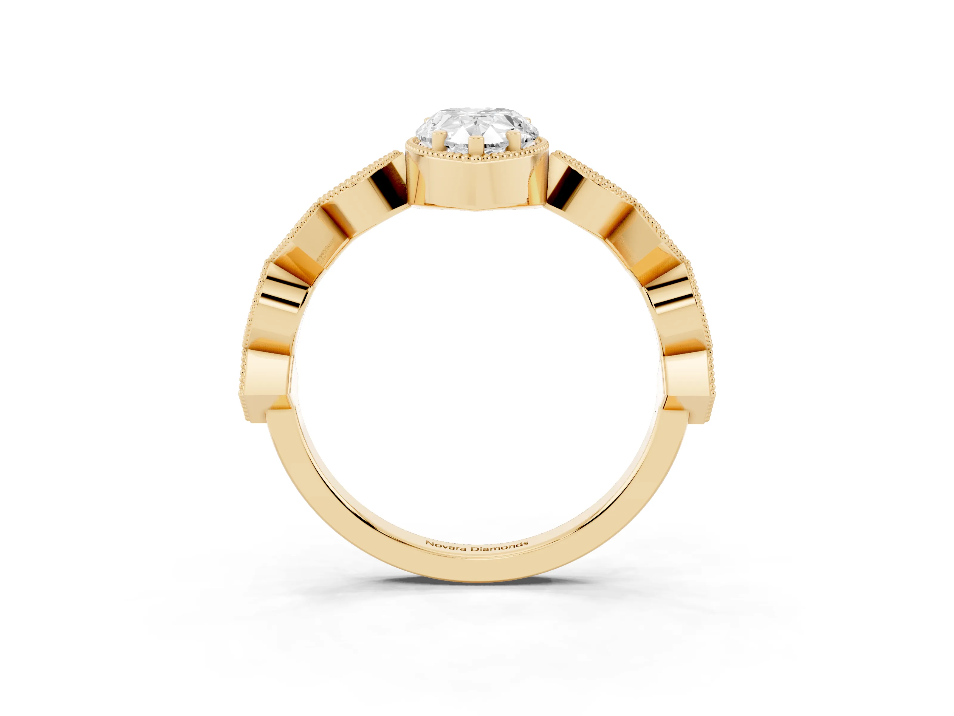 Pear Cut Diamond Milgrain Marquise Twist Band Ring Set in Yellow gold with Prong Setting