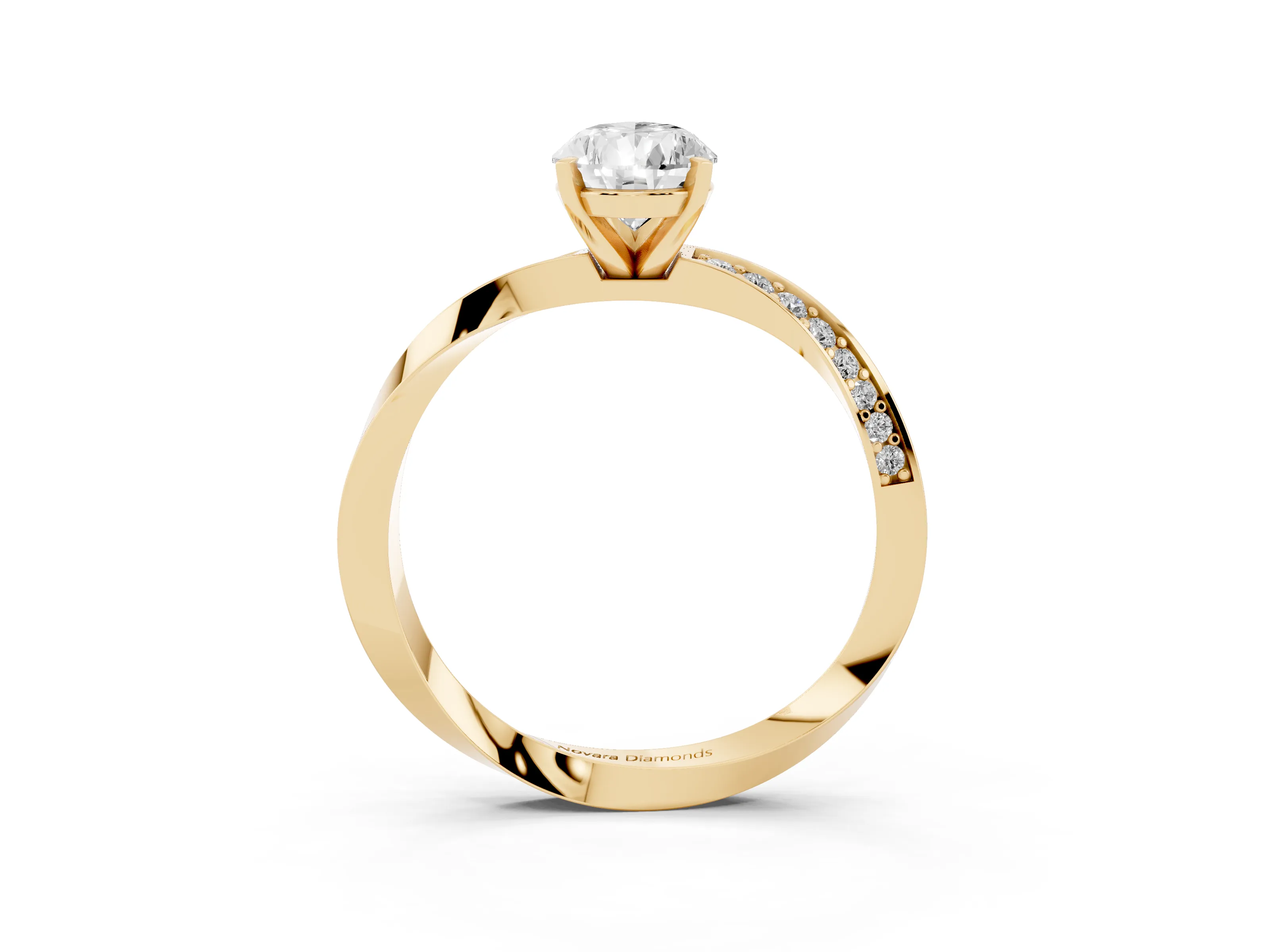 Pear Cut Diamond Engagement Ring Set in Yellow gold with Side Stone Accents and Prong Setting