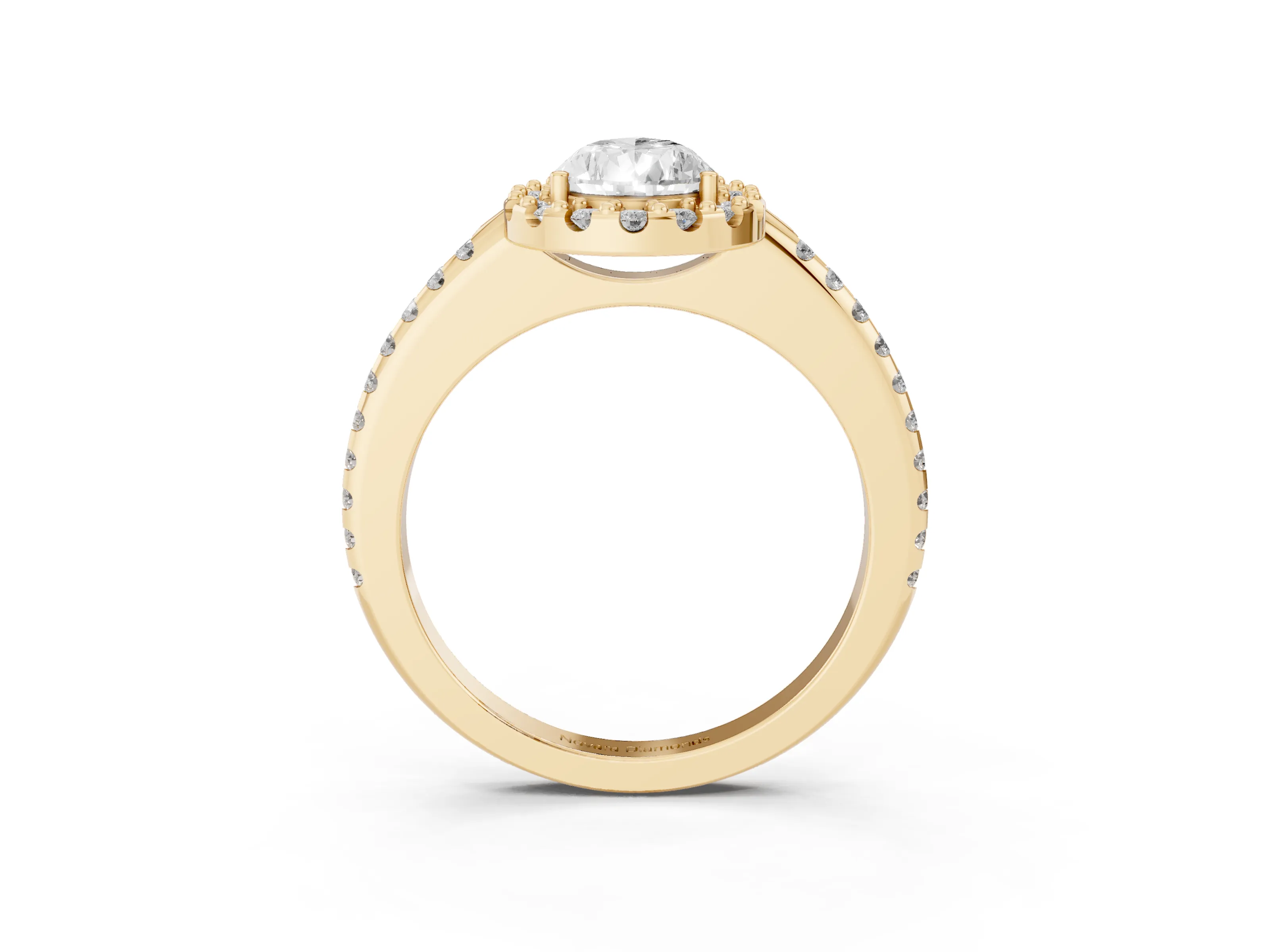 Pear Cut Diamond Pavé Halo Ring Set in Yellow gold with Prong Setting