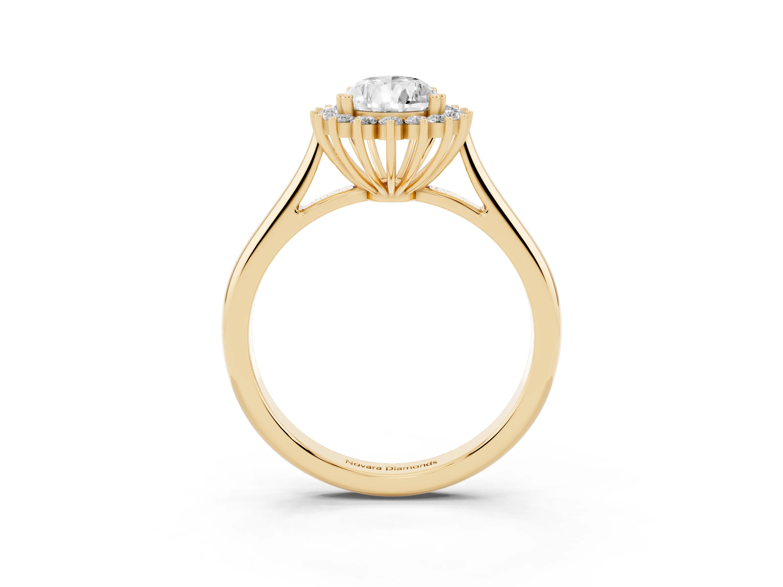 Pear Cut Diamond Halo Ring Set in Yellow gold with Plain Solitaire Band and Prong Setting