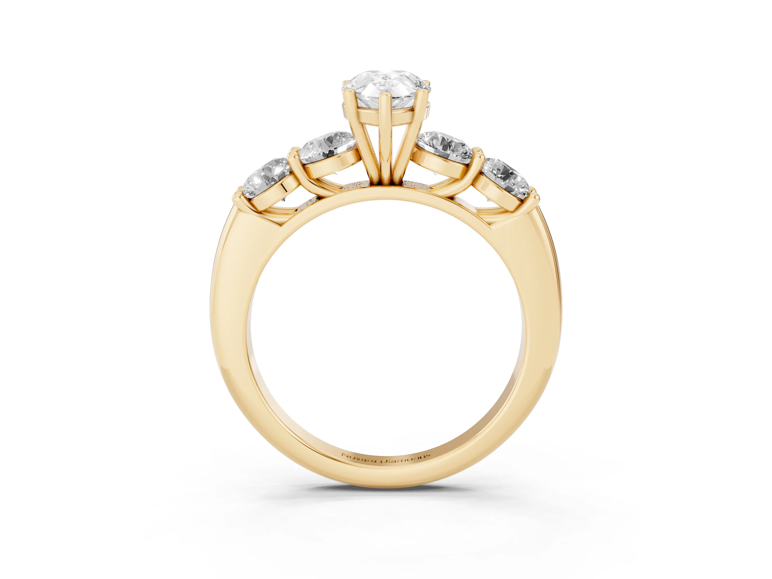 Pear Cut Diamond Five-Stone Prong Set Ring Set in Yellow gold with Classic Band