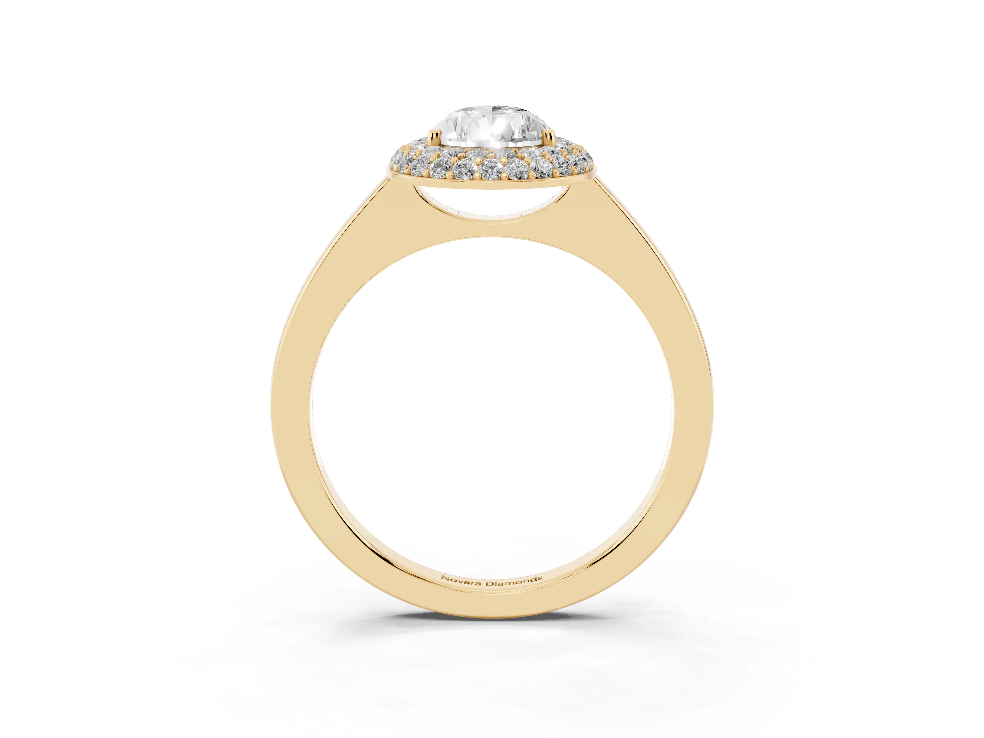 Pear Cut Diamond Halo Engagement Ring Set in Yellow gold with Solitaire Band and Prong Setting
