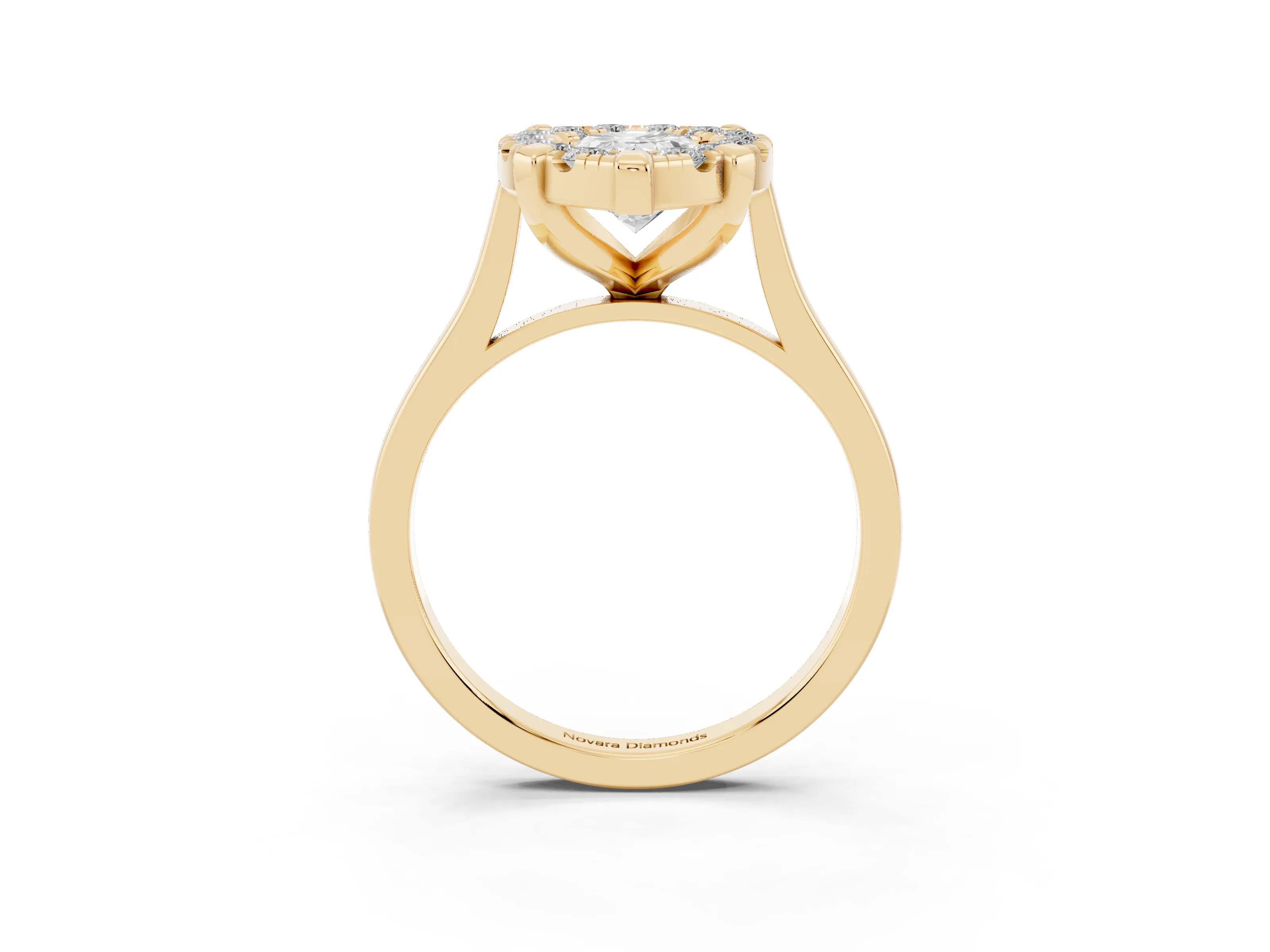 Pear Cut Diamond Cluster Halo Solitaire Ring Set in Yellow gold with Prong Setting