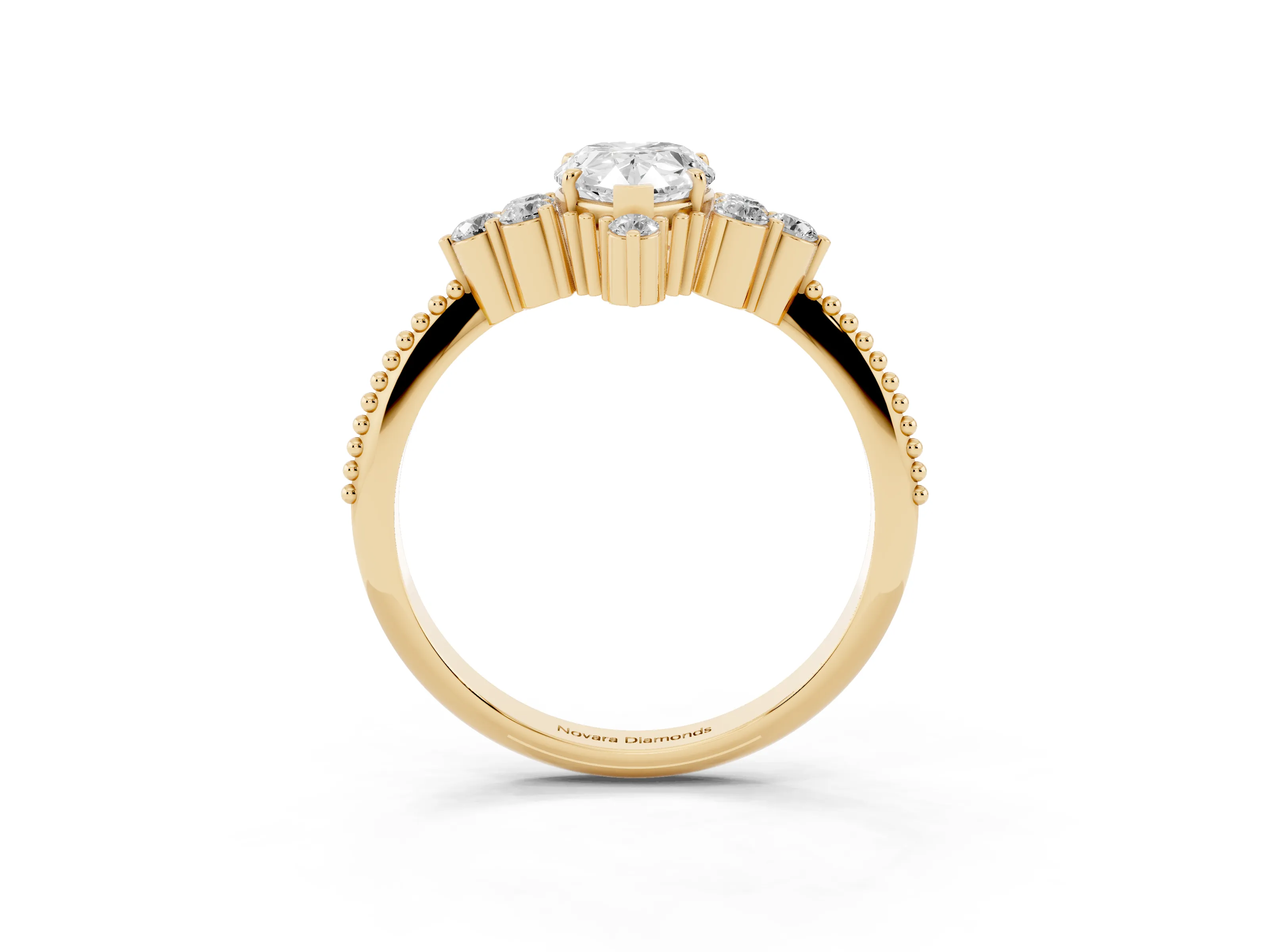 Pear Cut Diamond Cluster Ring Set in Yellow gold with Beaded Band