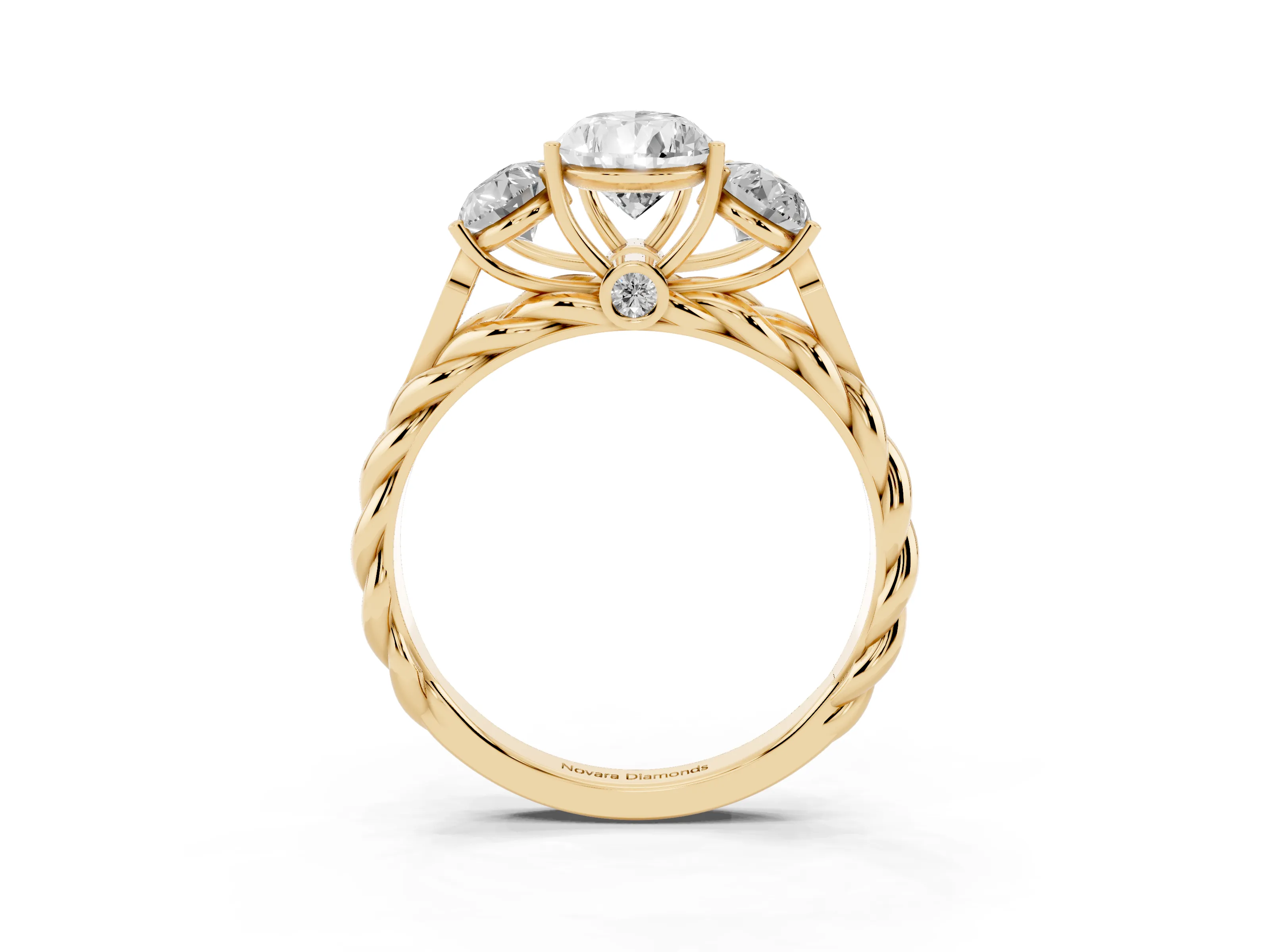 Pear Cut Diamond Three-Stone Ring Set in Yellow gold with Braided Band
